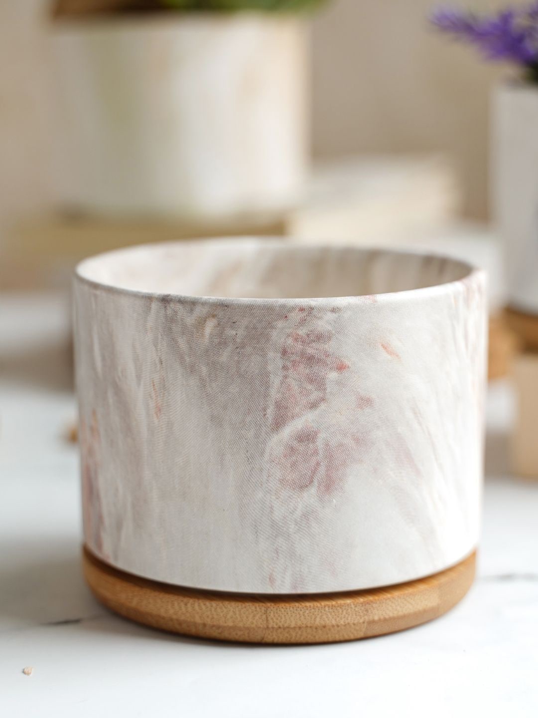 

Nestasia Grey Solid Ceramic Planter With Wooden Coaster