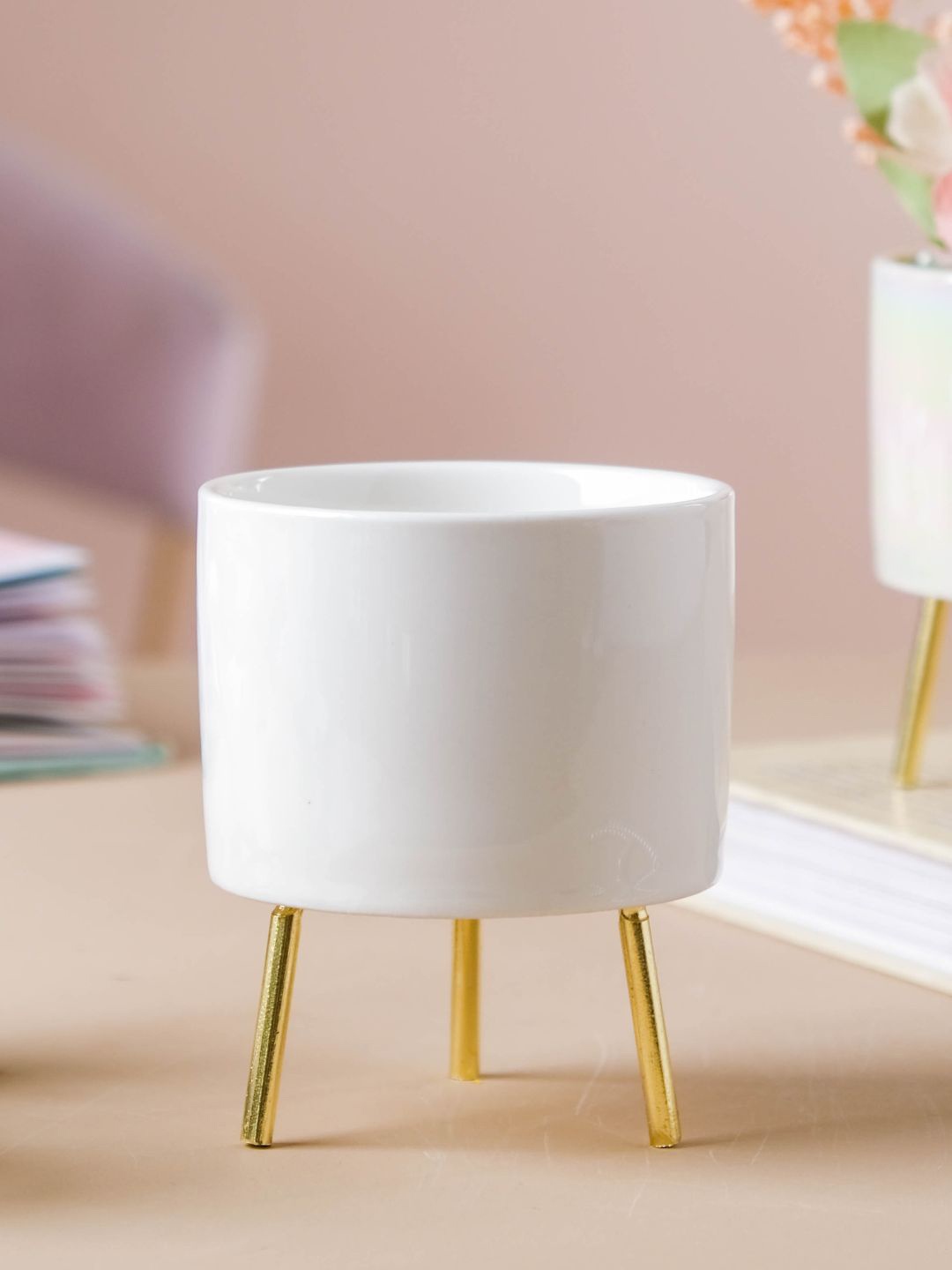

Nestasia White and Gold-Toned Small Solid Indoor Ceramic Planters