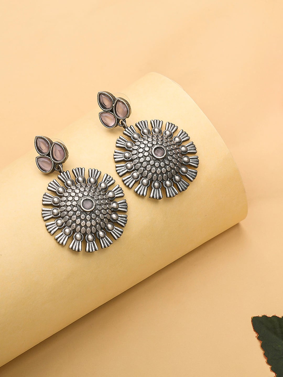 

Voylla Silver-Toned Contemporary Oxidised Drop Earrings
