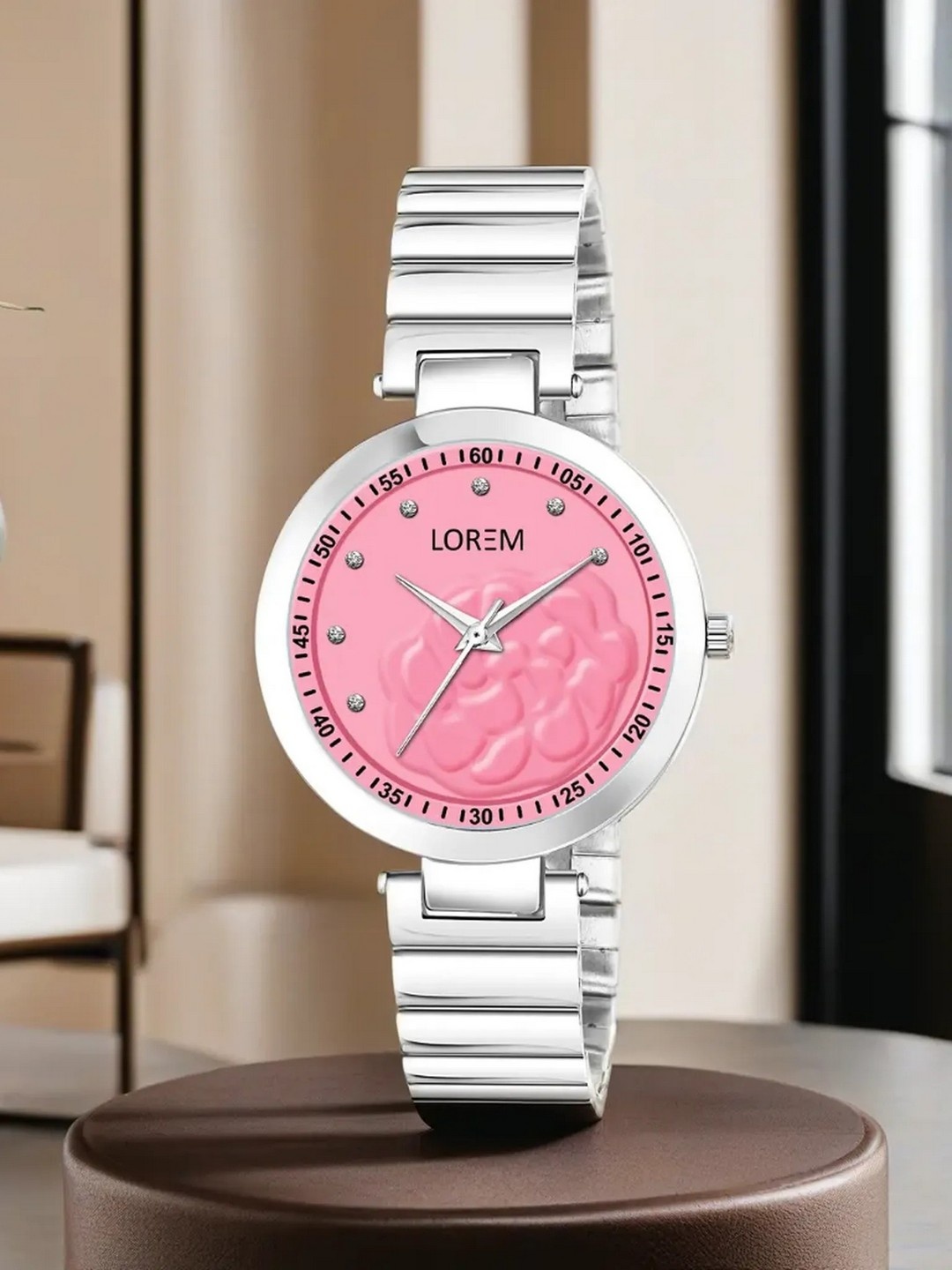 

LOREM Women Pink Dial & Silver Toned Bracelet Style Straps Analogue Watch LR318