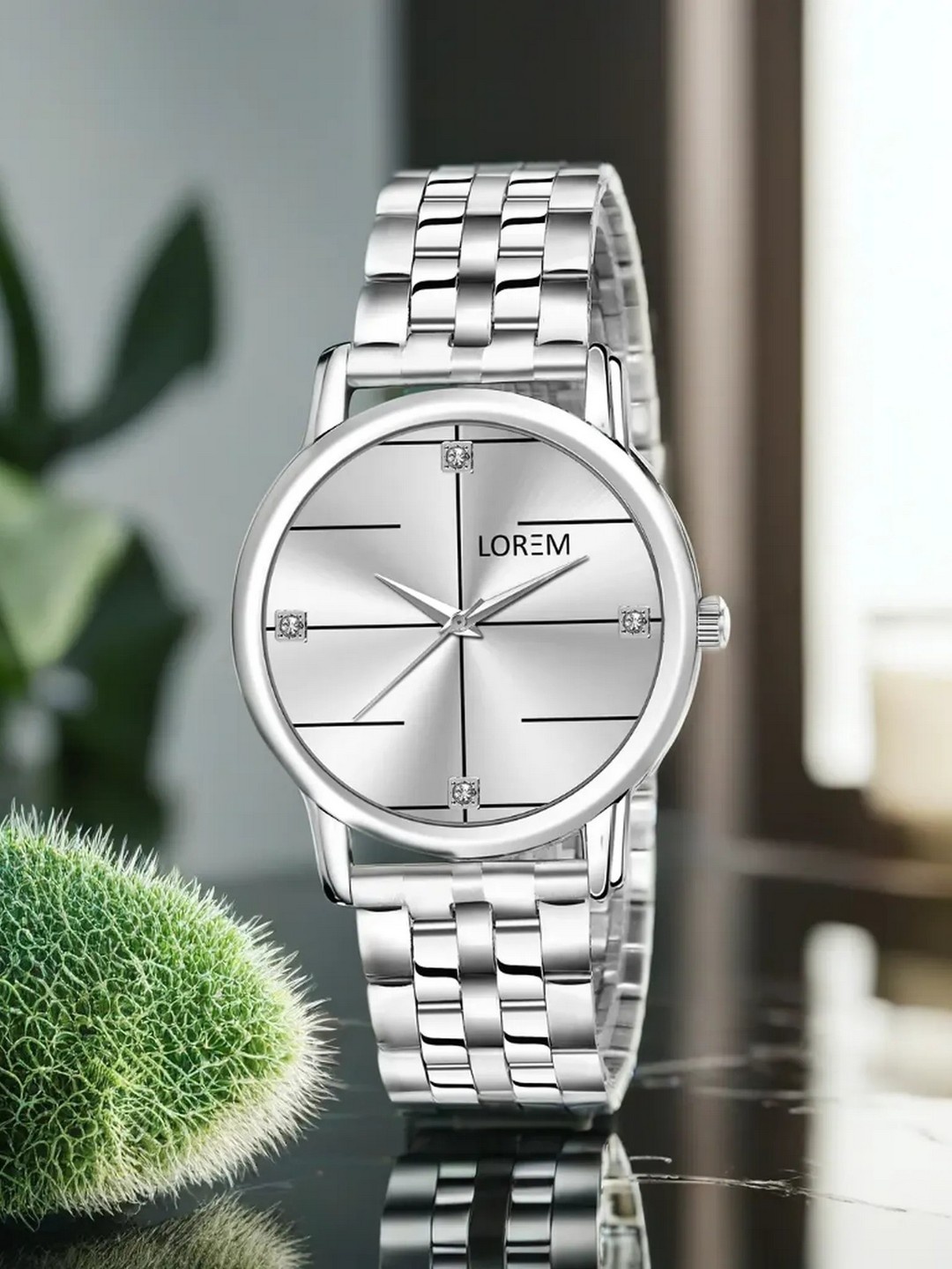 

LOREM Women White Printed Dial & Silver Toned Stainless Steel Bracelet Style Straps Analogue Watch