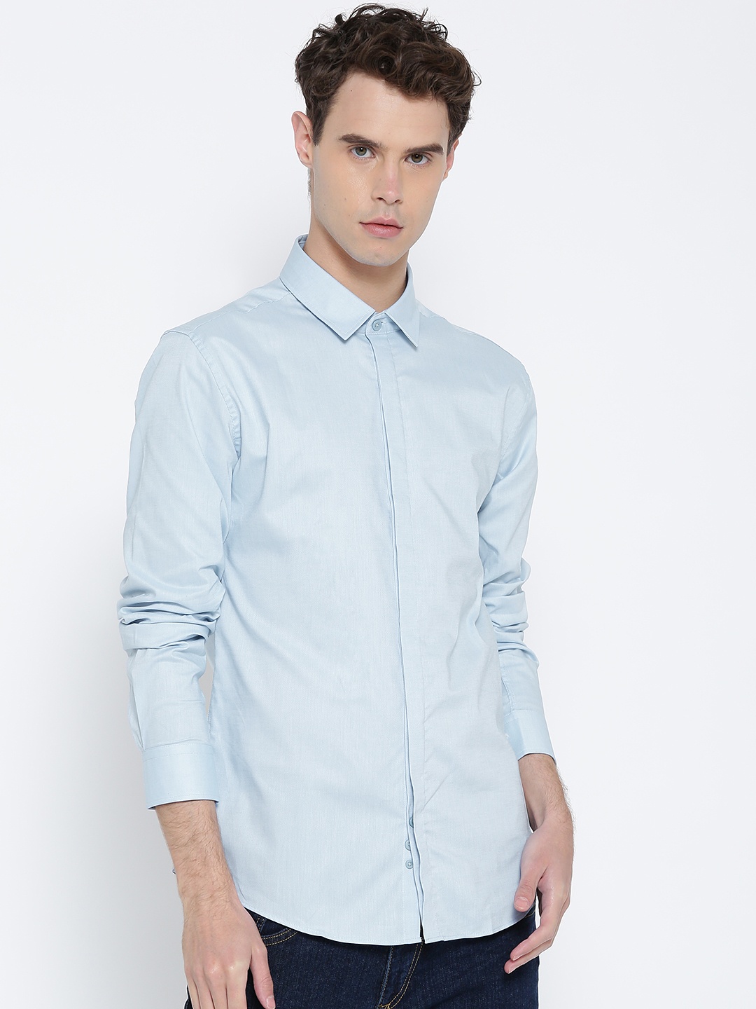

United Colors of Benetton Men Blue Slim Fit Solid Casual Shirt
