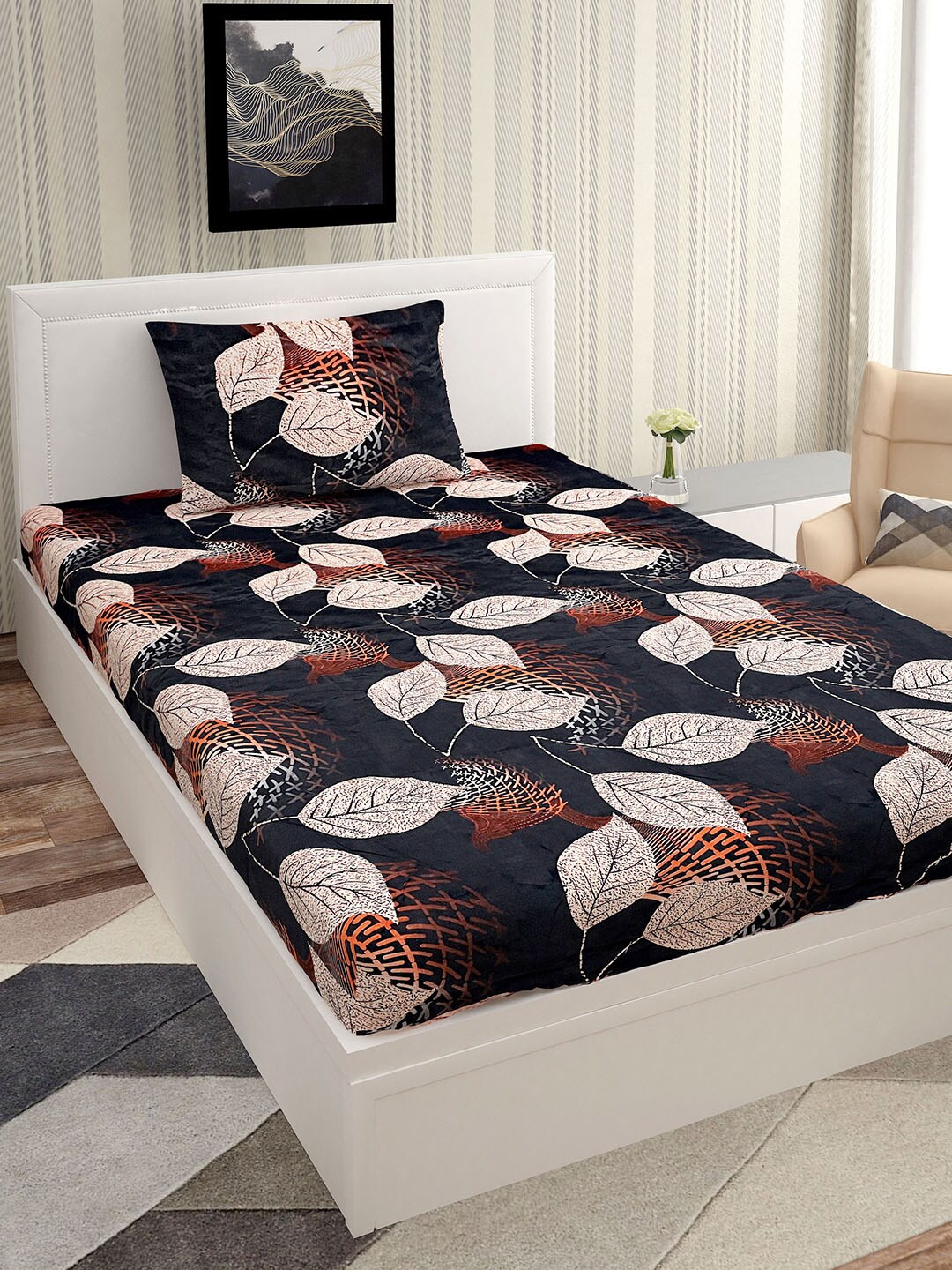 

Urban Magic Black & Beige 130 TC Single Bedsheet with 1 Pillow Covers