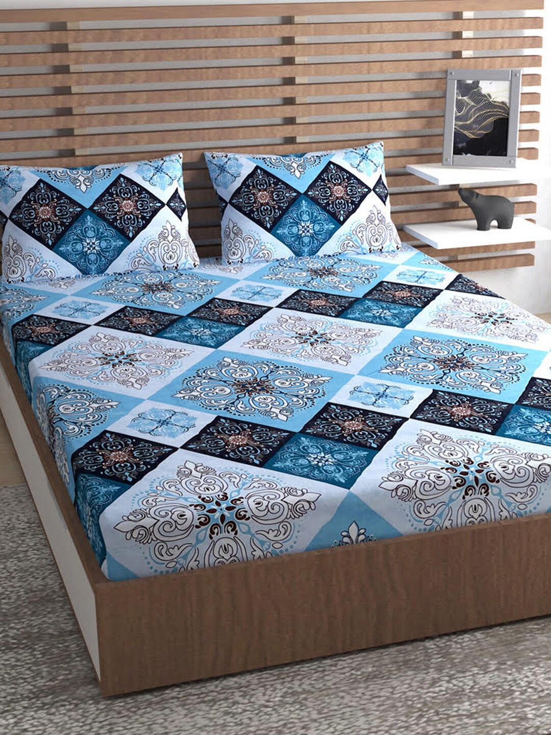 

Urban Magic Blue & Black Ethnic Motifs 130 TC Queen Bedsheet with 2 Pillow Covers