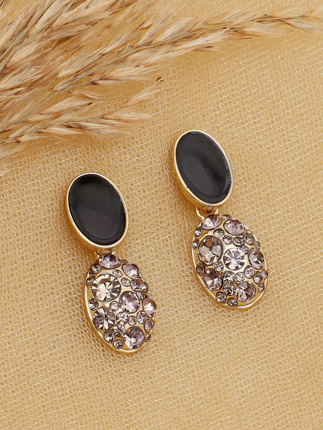 

SOHI Black & Gold-Toned Contemporary Drop Earrings