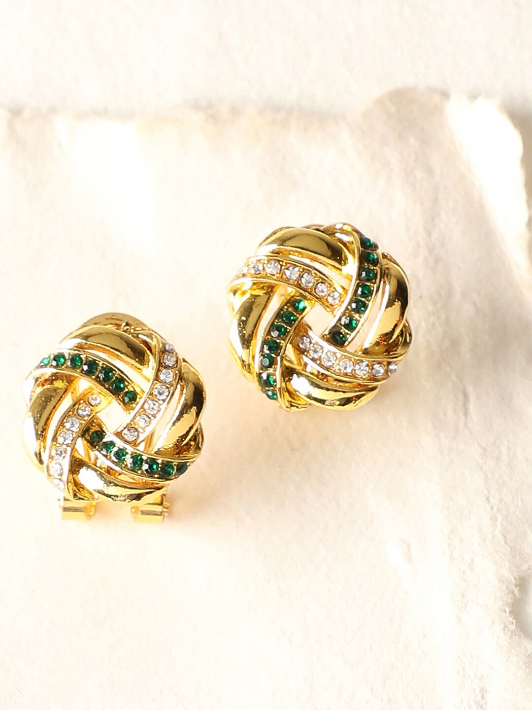 

SOHI Gold-Plated & Green Contemporary Studs Earrings