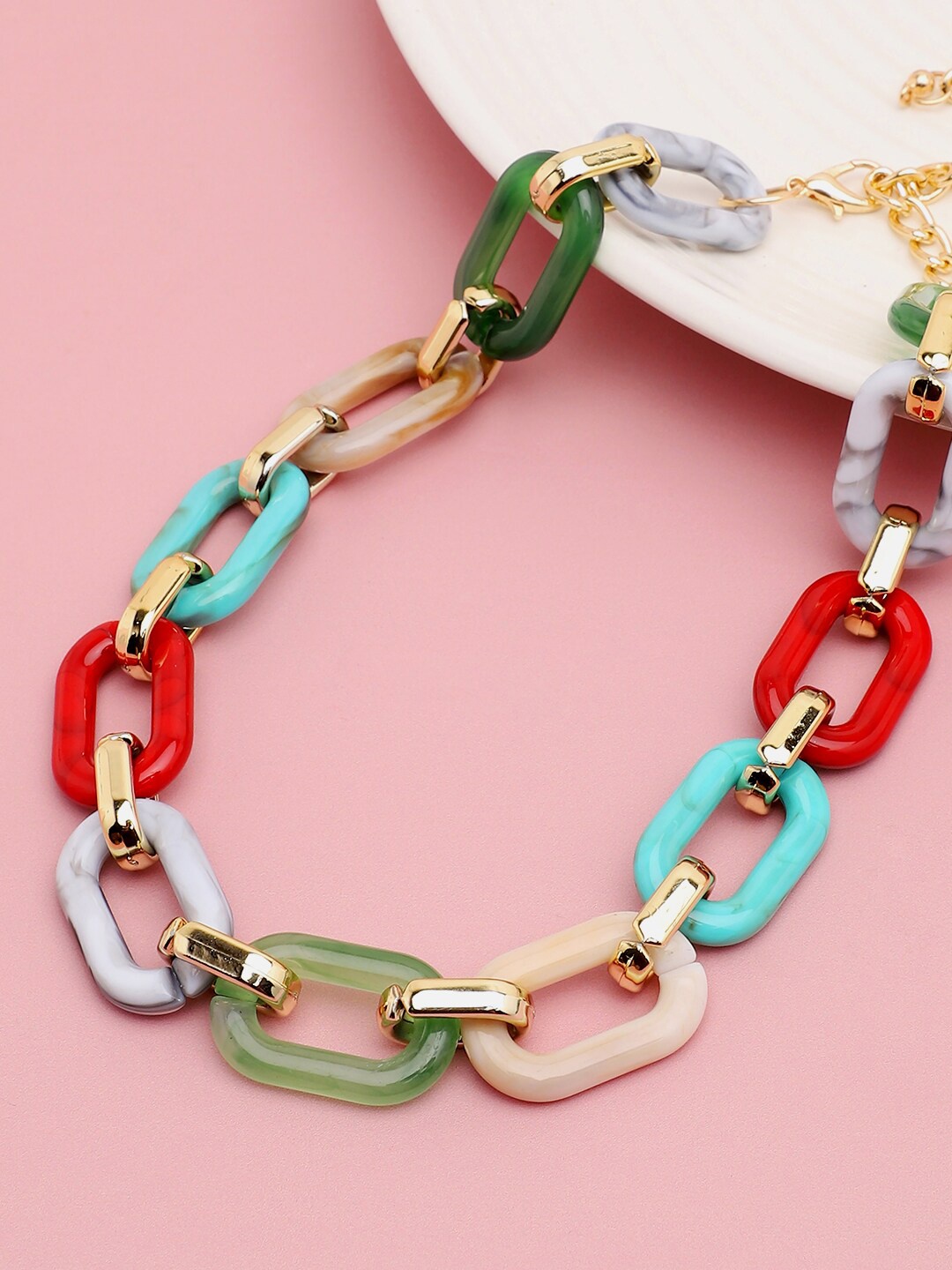 

SOHI Women Gold-Toned & Green Gold-Plated Chain