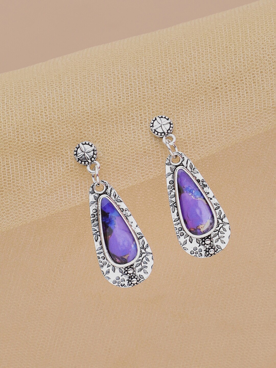 

SOHI Purple Teardrop Shaped Drop Earrings