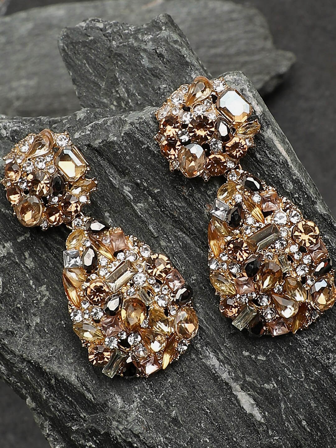

SOHI Gold-Toned & Brown Contemporary Drop Earrings