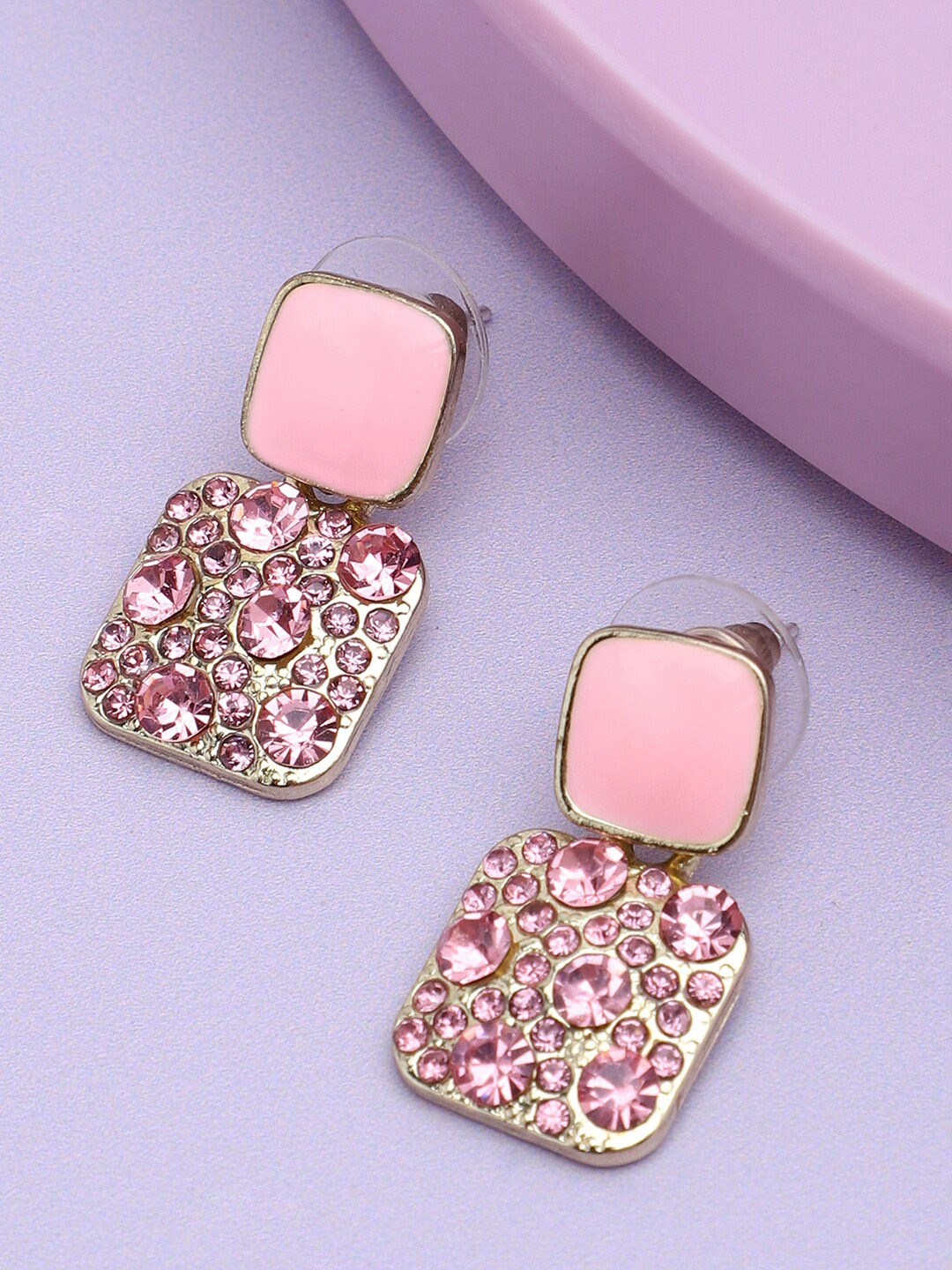 

SOHI Pink & Gold Plated Contemporary Studs Earrings