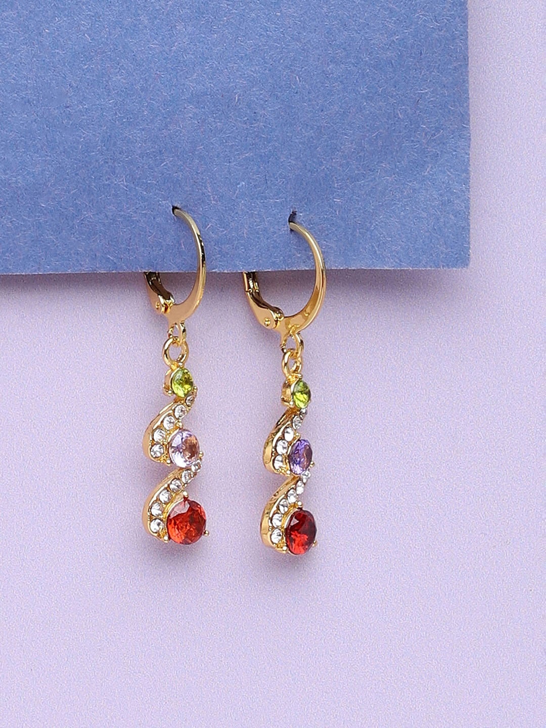 

SOHI Women Gold Plated Red & White Contemporary Drop Earrings