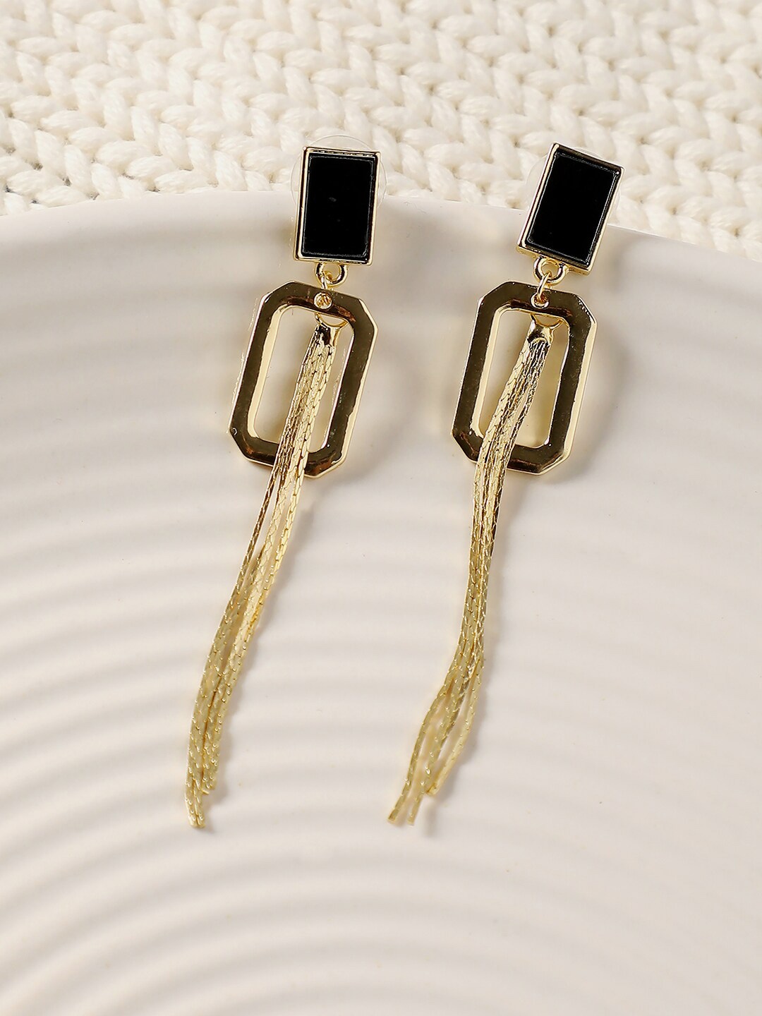 

SOHI Black & Gold-Plated Contemporary Drop Earrings