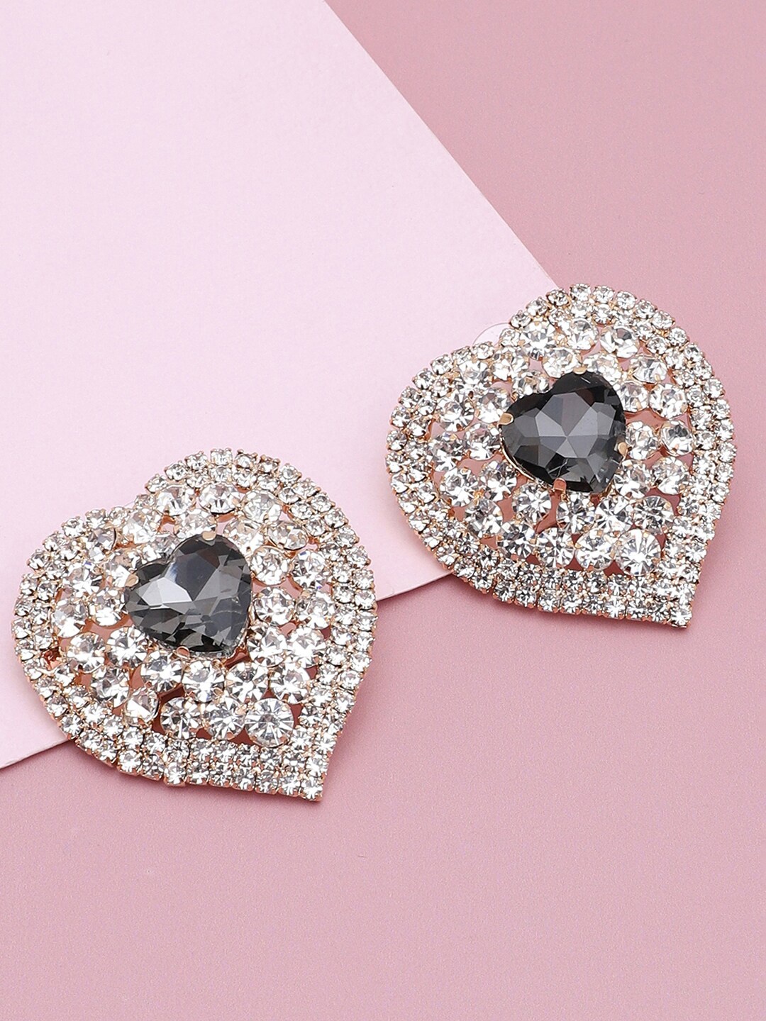 

SOHI Black & Gold Plated Heart Shaped Studs Earrings