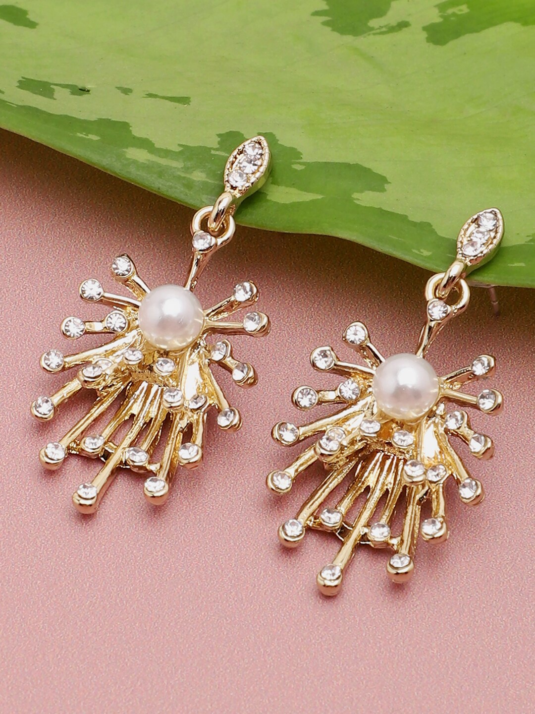 

SOHI Gold Plated & White Contemporary Drop Earrings