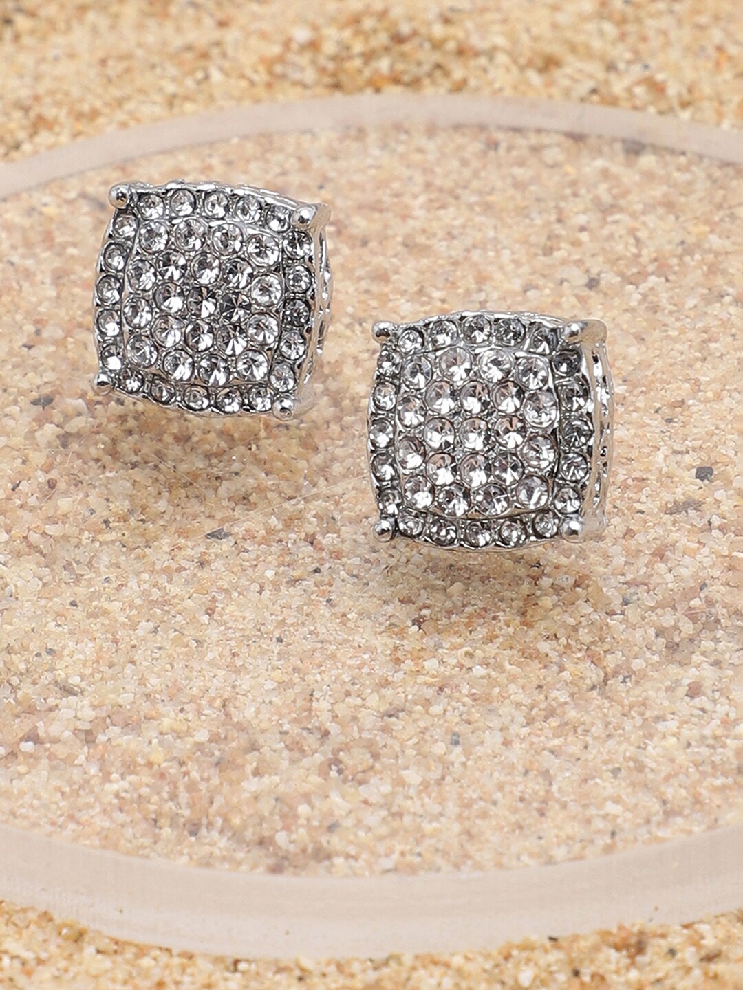 

SOHI Silver Plated White Contemporary Studs Earrings