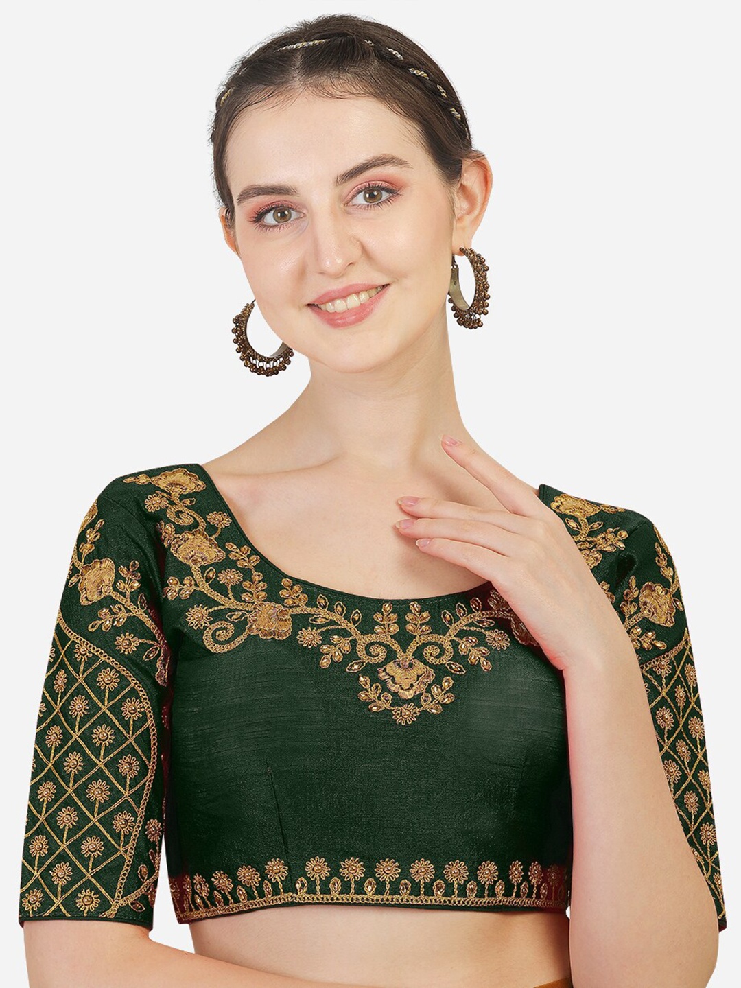 

PUJIA MILLS Green Embroidered Saree Blouse