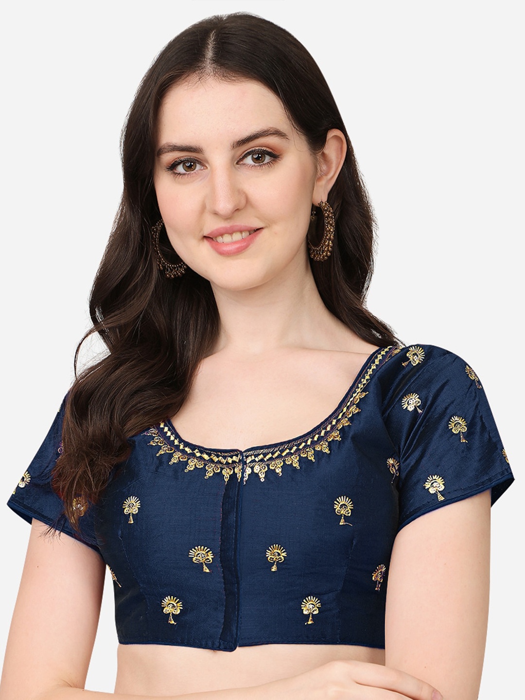

PUJIA MILLS Navy-Blue Embroidered Saree Blouse