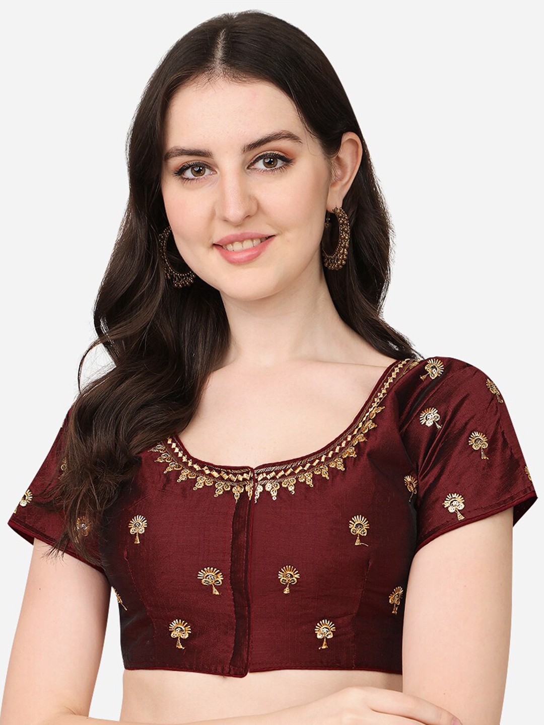 

PUJIA MILLS Maroon Embroidered Saree Blouse