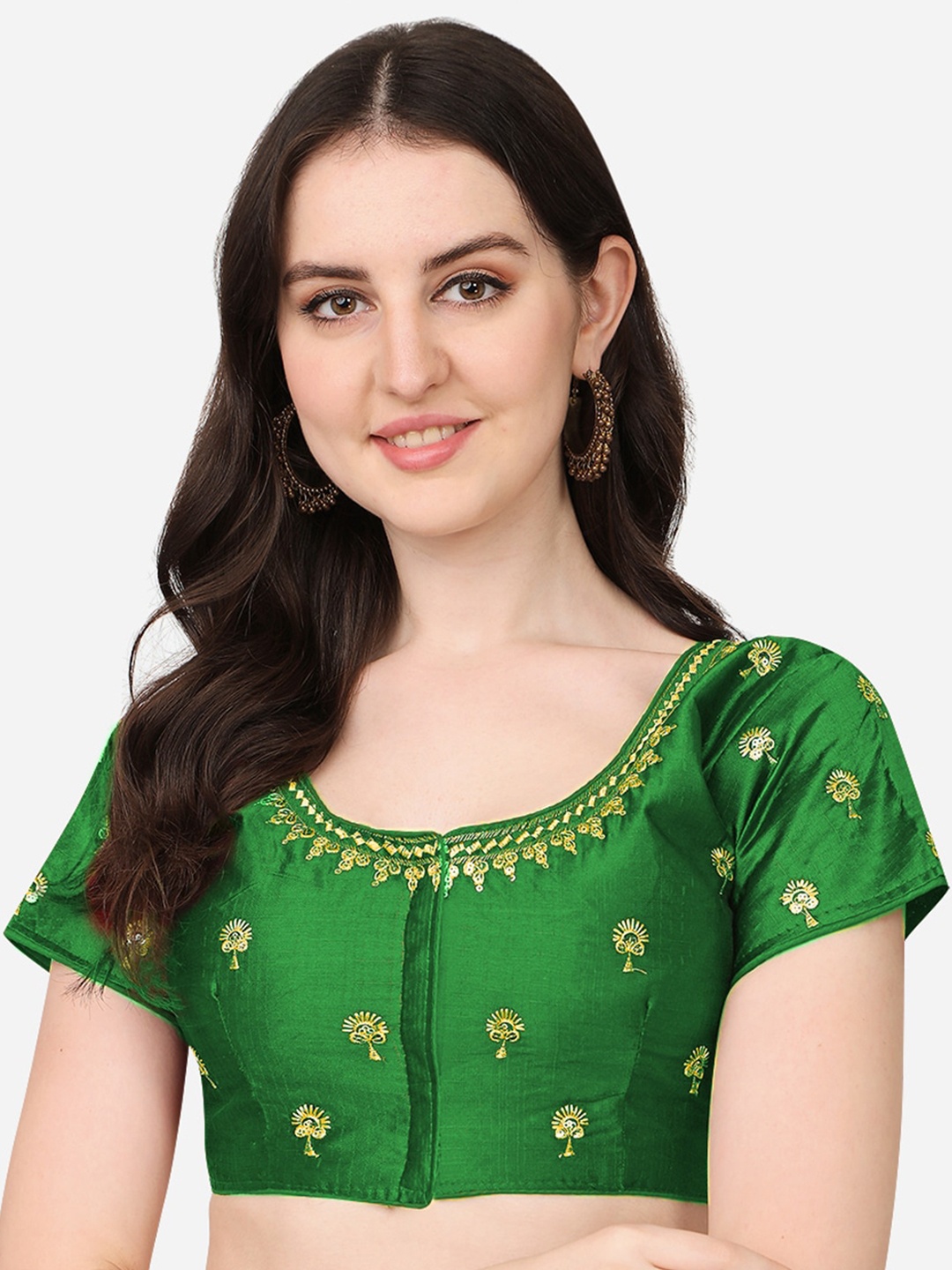 

PUJIA MILLS Green Embroidered Saree Blouse