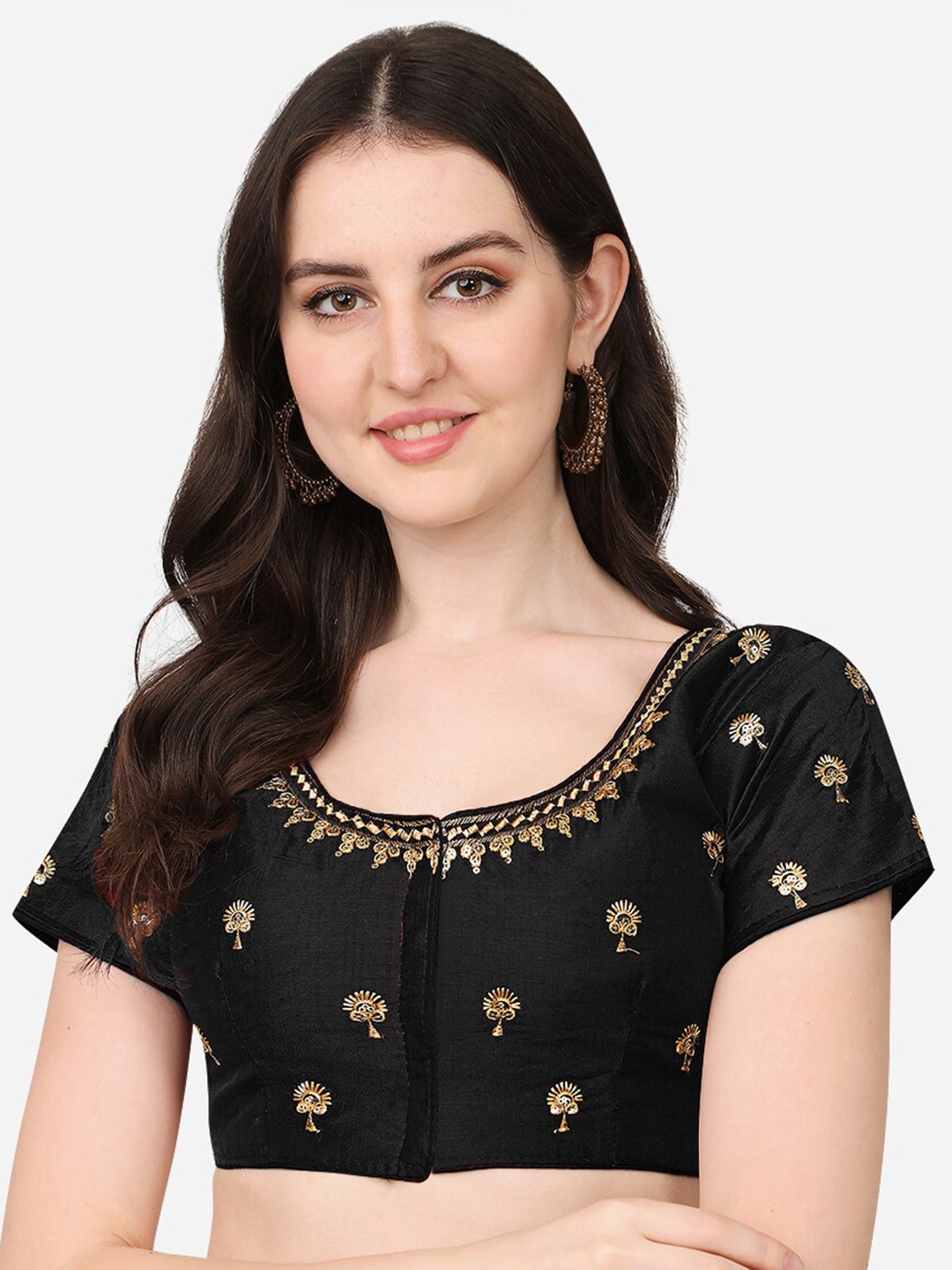 

PUJIA MILLS Black Embroidered Saree Blouse