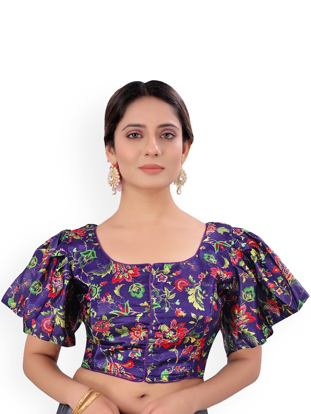 

PUJIA MILLS Purple Printed Saree Blouse