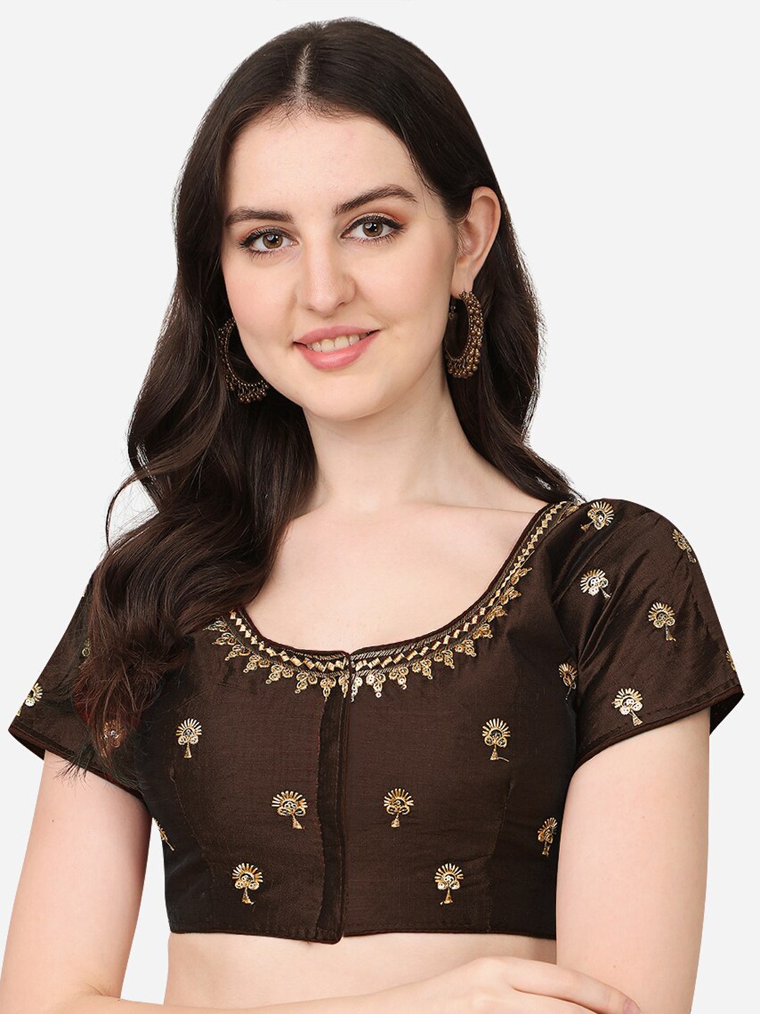

PUJIA MILLS Coffee Brown Embroidered Saree Blouse