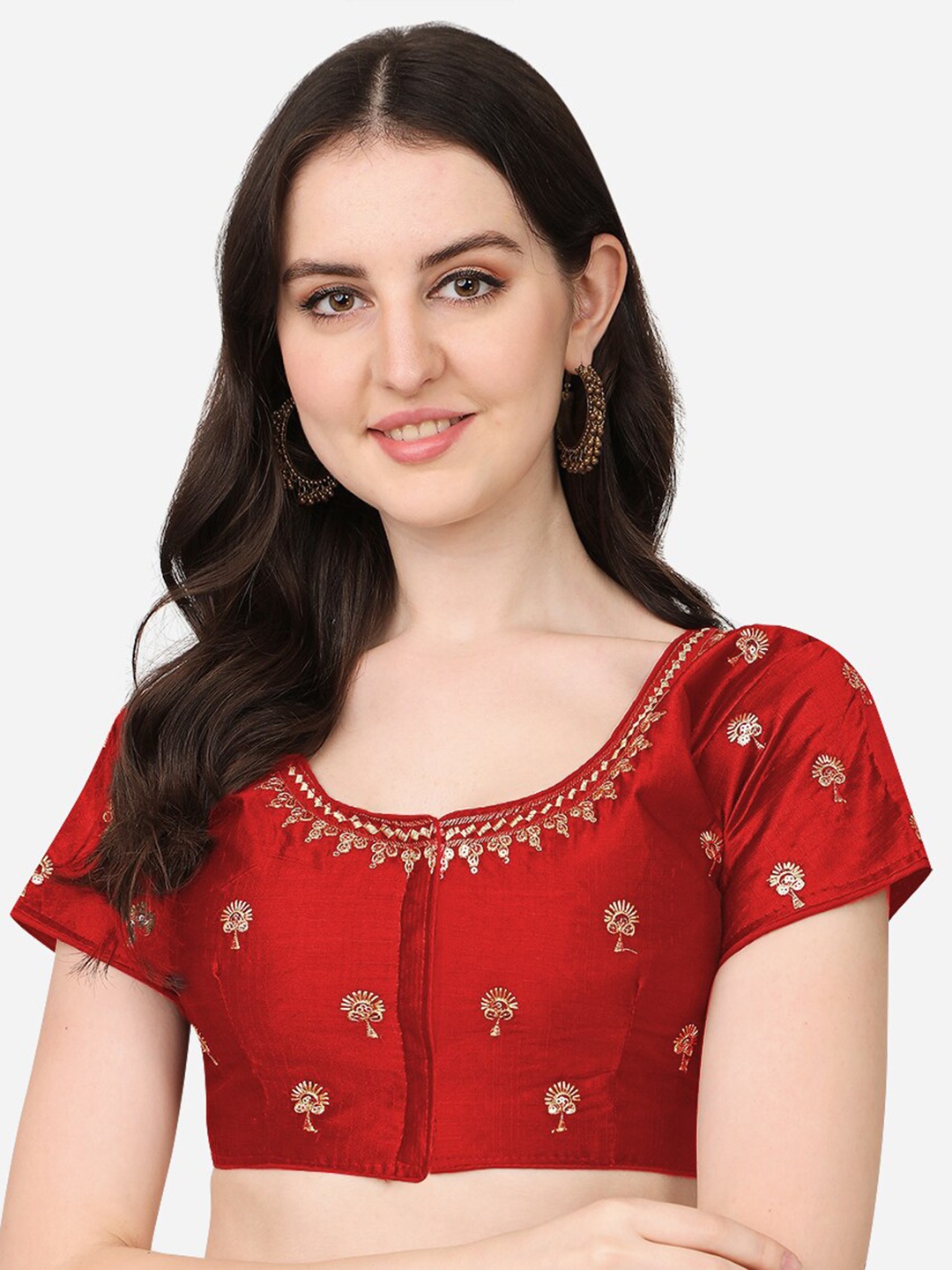 

PUJIA MILLS Red Embroidered Saree Blouse