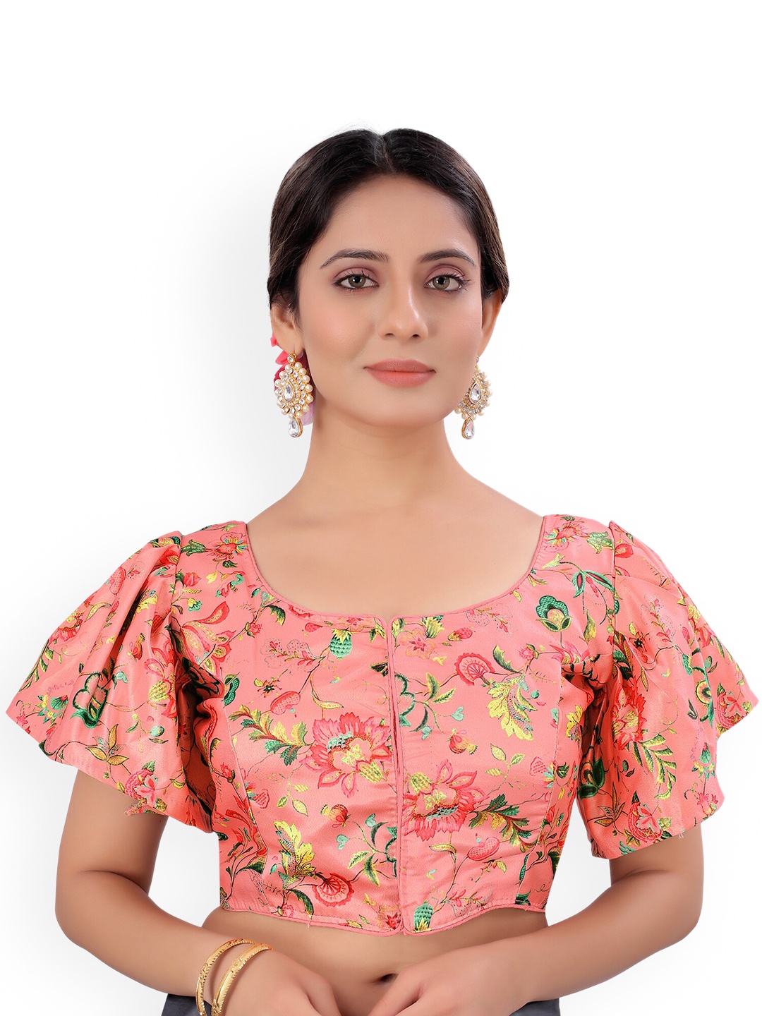 

PUJIA MILLS Women Peach Printed Saree Blouse