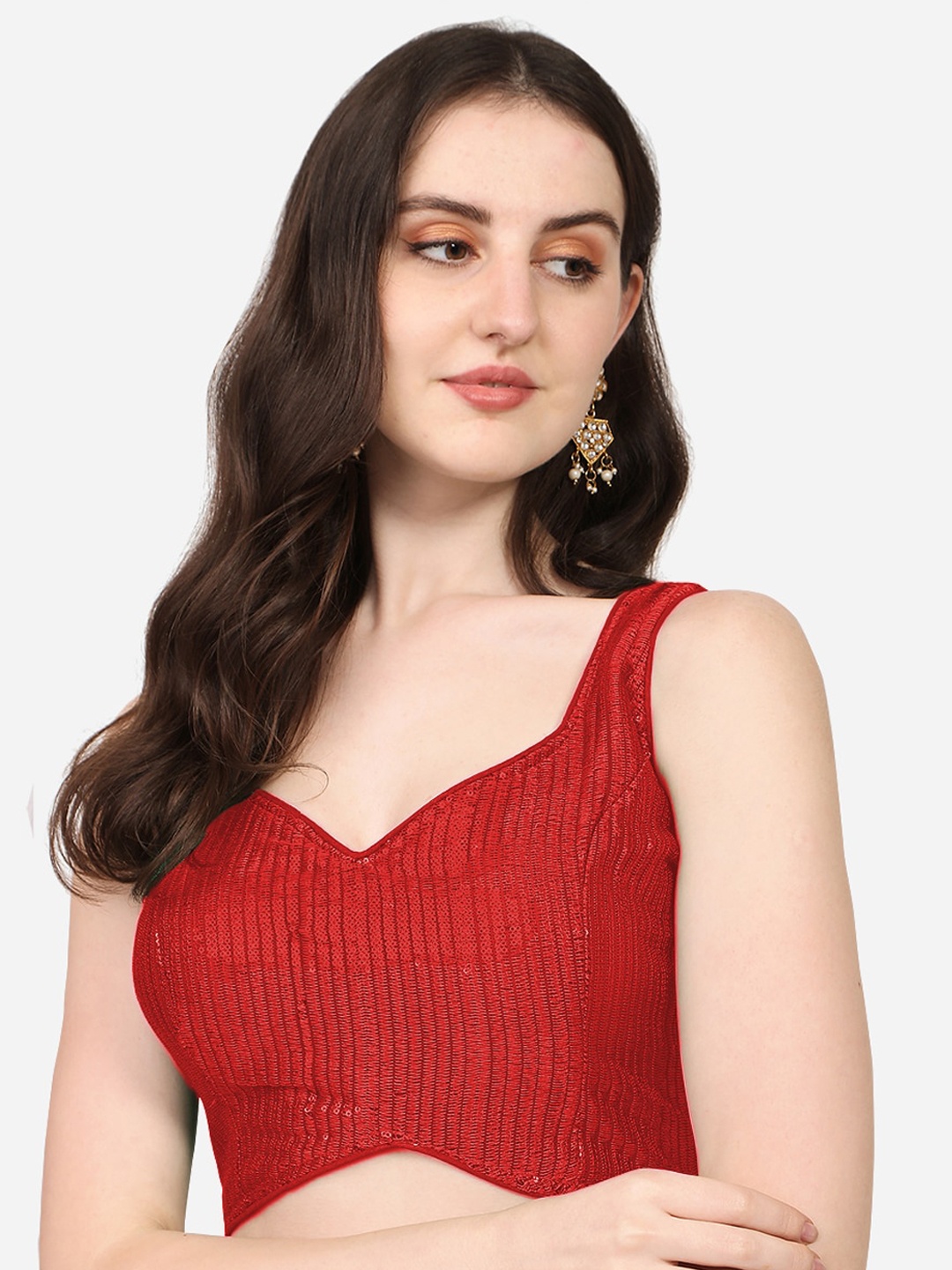 

PUJIA MILLS Women Red Embroidered With Sequinned Saree Blouse
