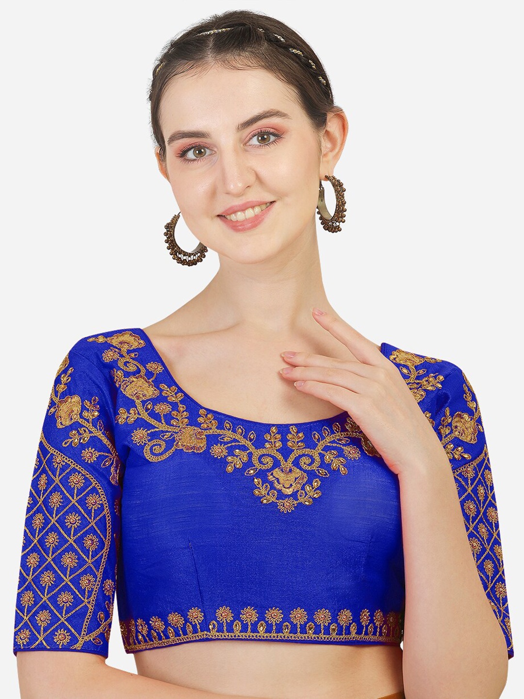 

PUJIA MILLS Blue Embroidered Saree Blouse