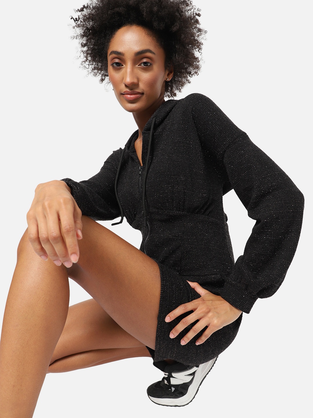 

Campus Sutra Women Black Hooded Sheath Dress