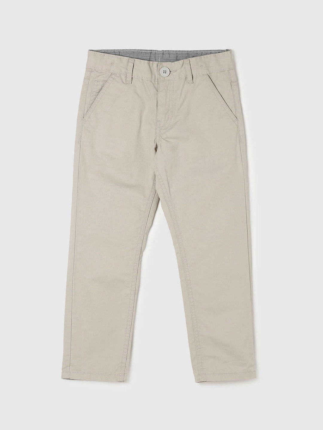 

max Boys Beige Solid Pure Cotton Chinos Trousers