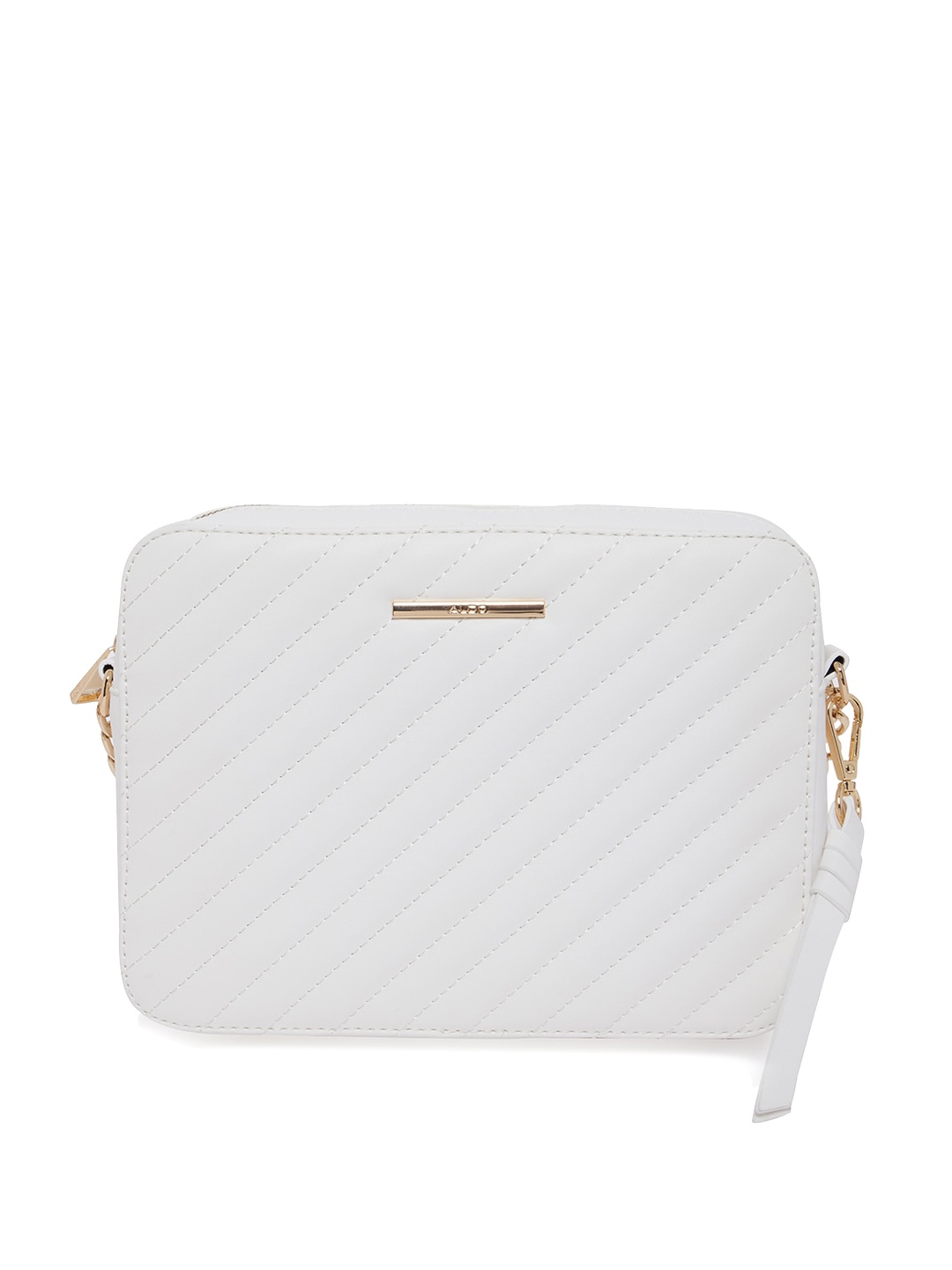 

ALDO White PU Structured Sling Bag with Quilted