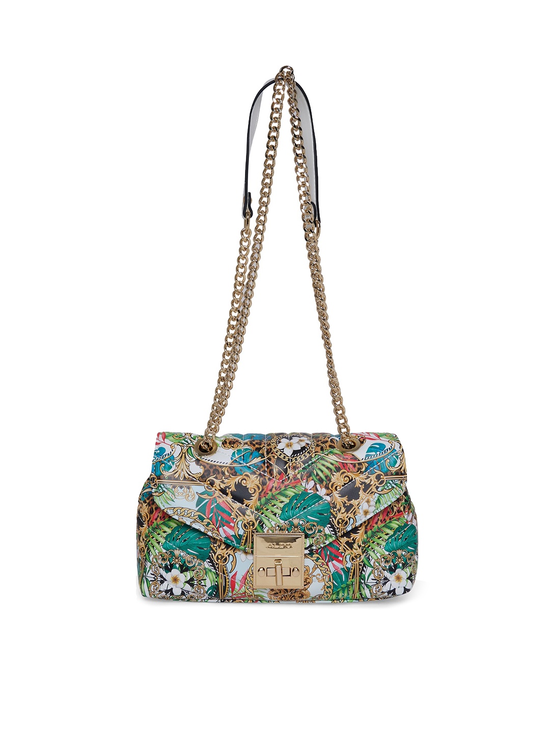 

ALDO Green Floral Printed PU Structured Handheld Bag