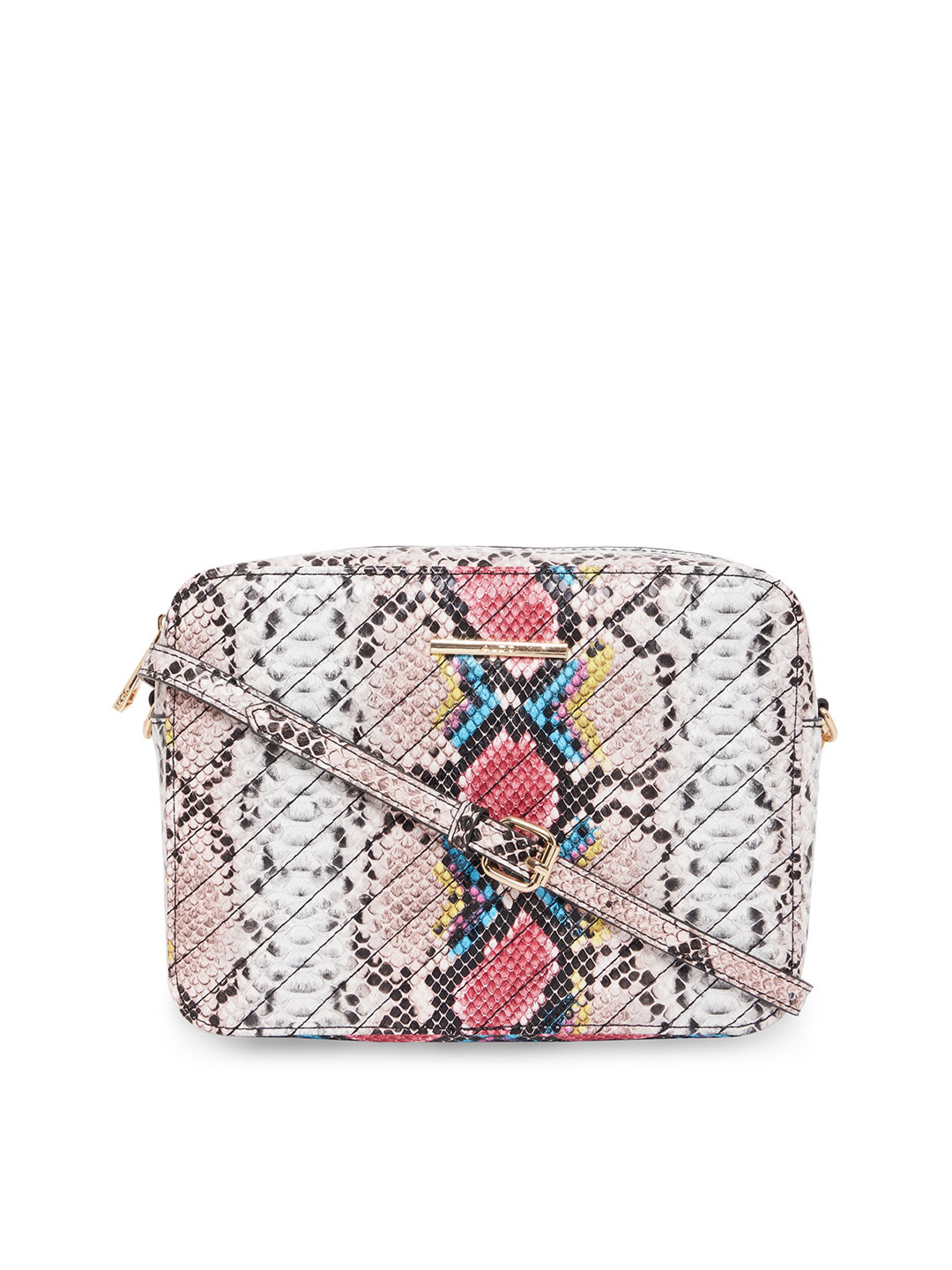 

ALDO Women Multicoloured Animal Textured PU Structured Sling Bag, Multi