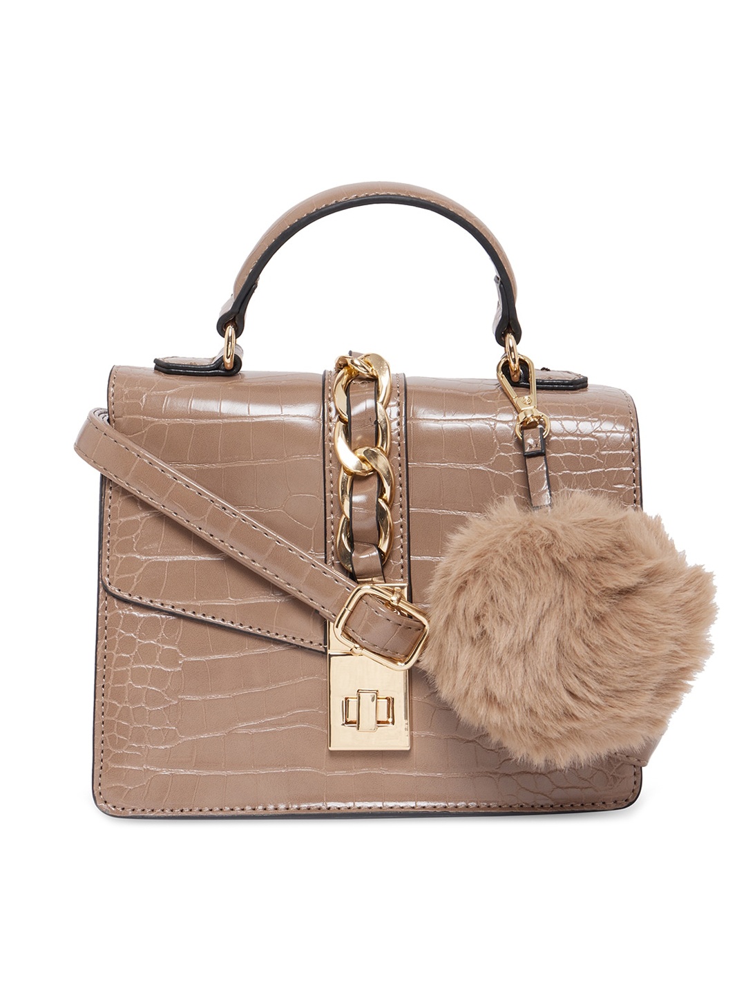 

ALDO Cream-Coloured Textured Structured Satchel