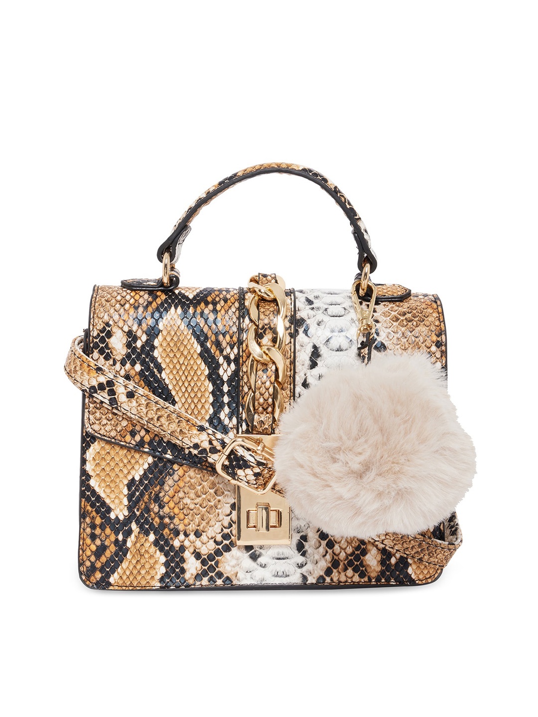 

ALDO Brown Textured PU Handheld Bag with Tasselled