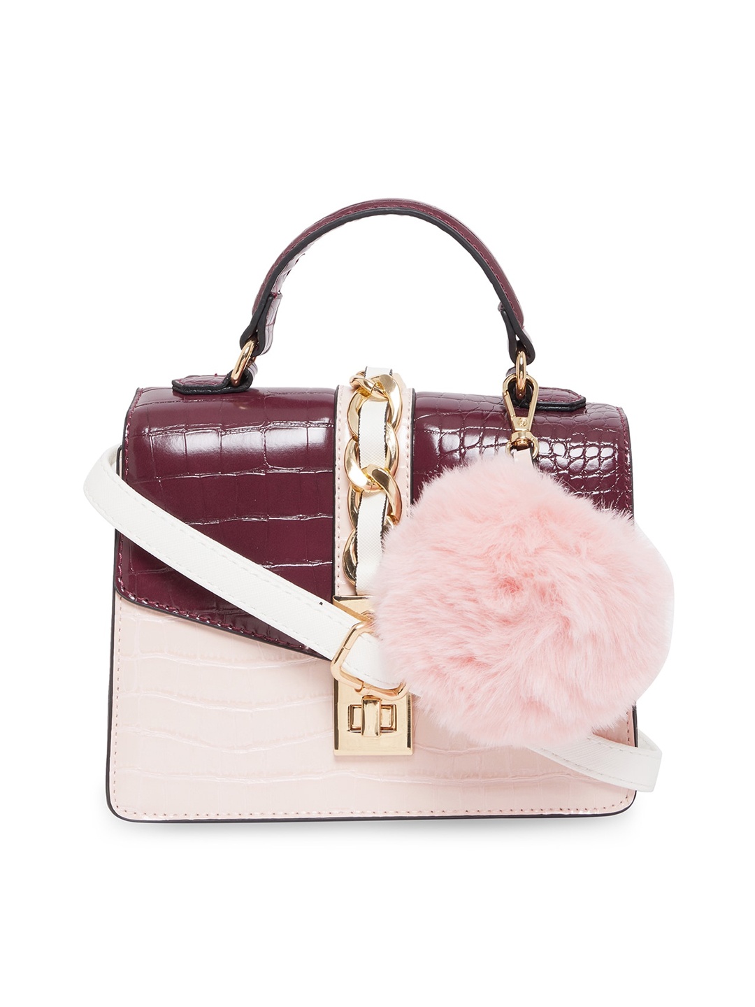 

ALDO Maroon Textured PU Structured Satchel