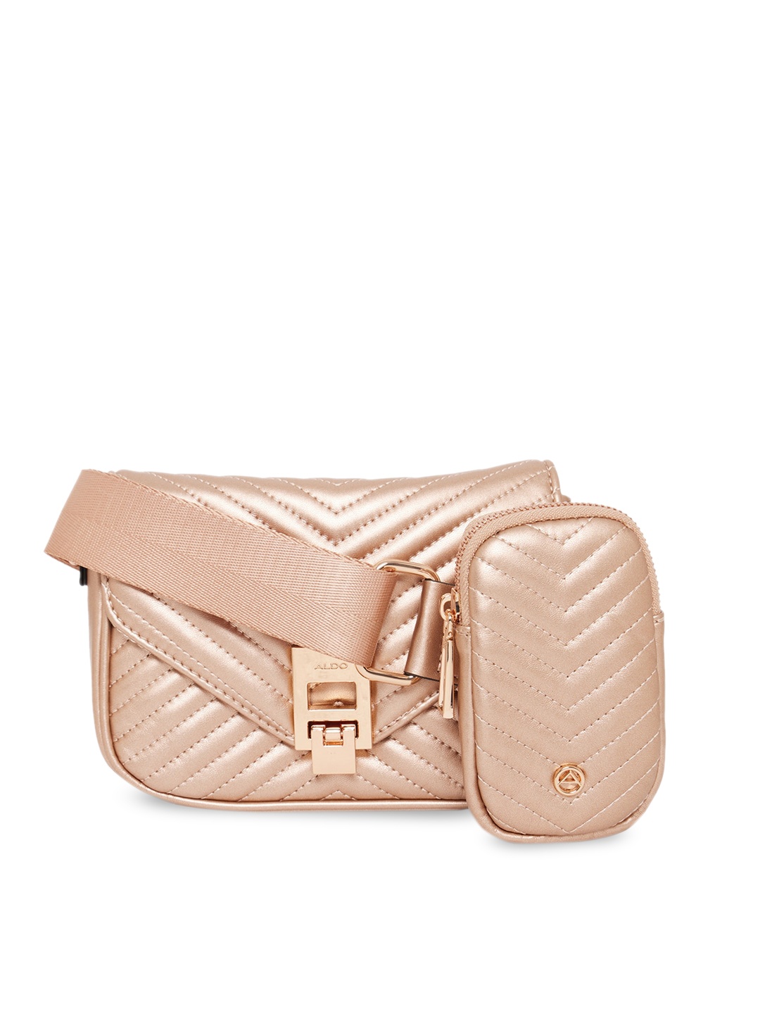 

ALDO Rose Gold Textured PU Structured Sling Bag with Quilted