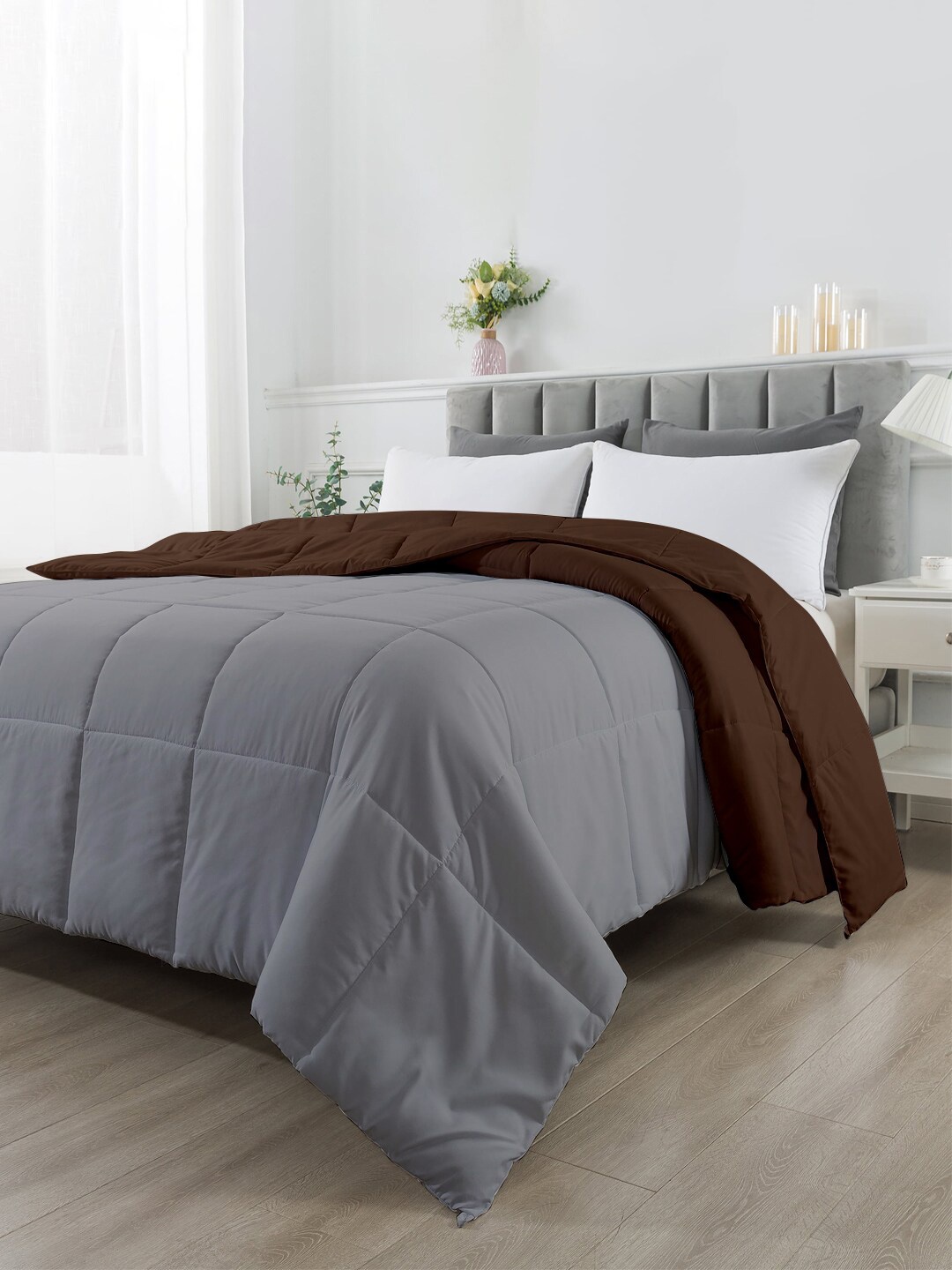 

RAZZAI Coffee Brown & Grey Microfiber Mild Winter 210 GSM Double Bed Comforter
