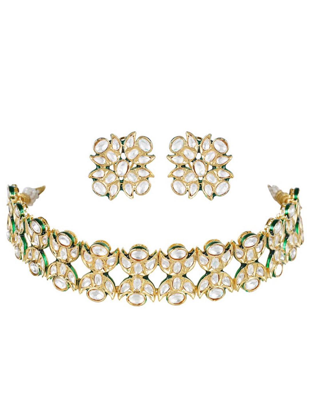 

AURAA TRENDS 22 KT Gold-Plated White Kundan-Studded Jewellery Set