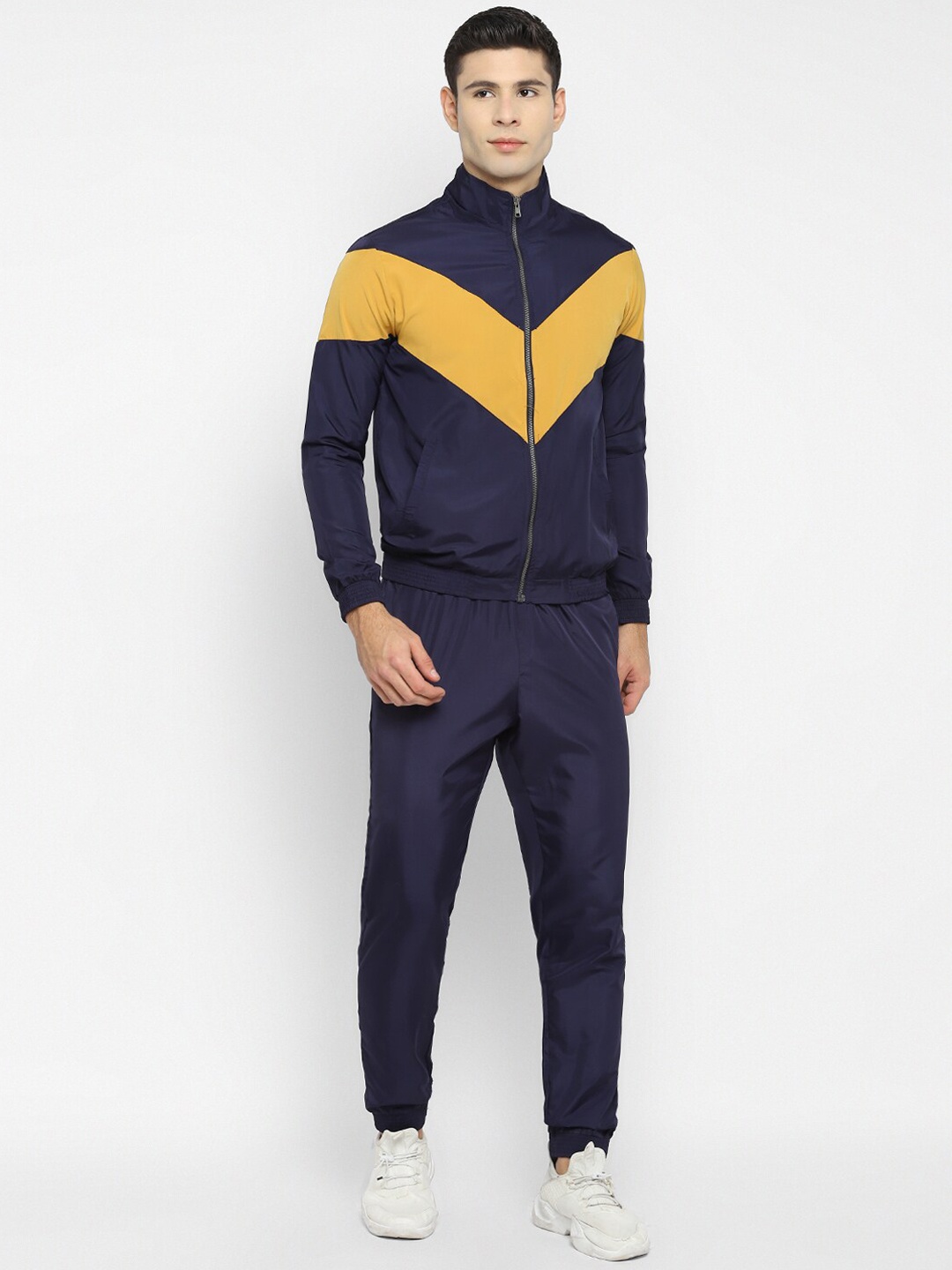 

Yuuki Men Navy Blue & Mustard-Yellow Colorblocked Tracksuits