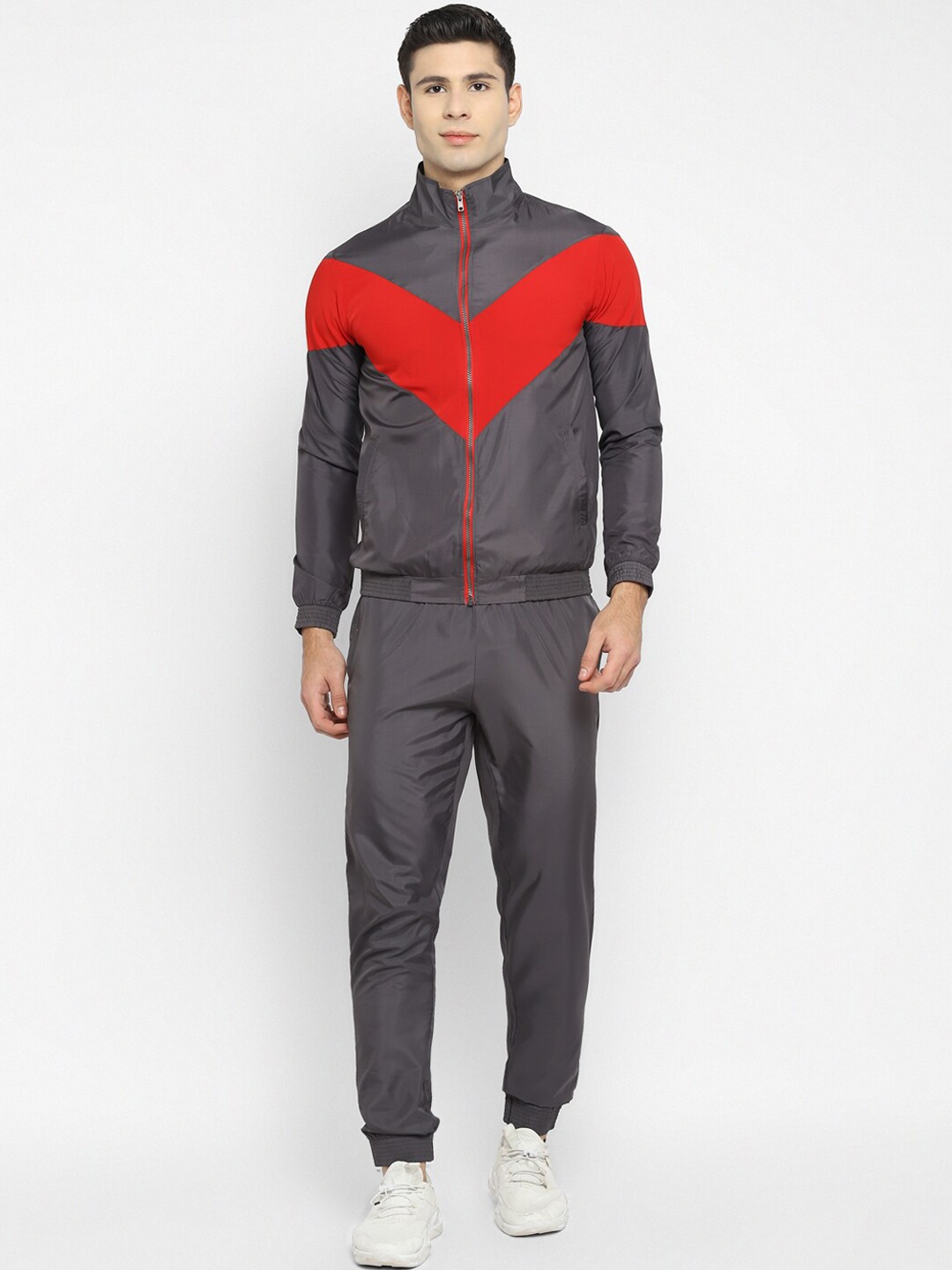 

Yuuki Men Grey & Red Colourblocked Tracksuits