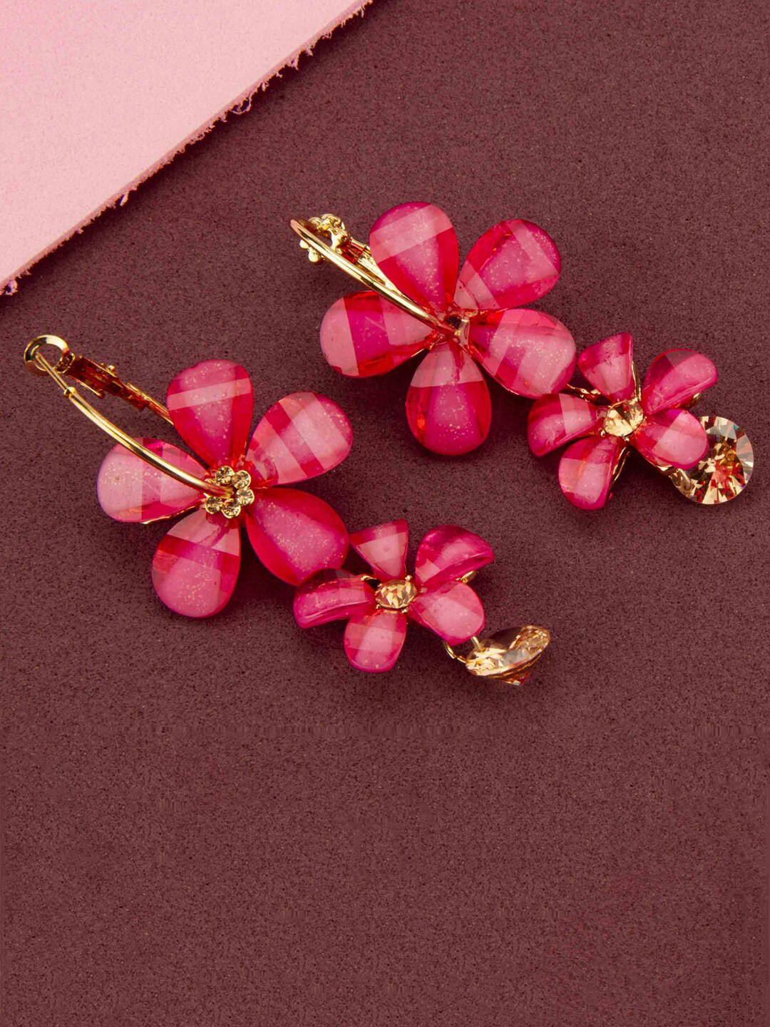 

Designs By Jewels Galaxy Pink & Gold-Toned Floral Drop Earrings