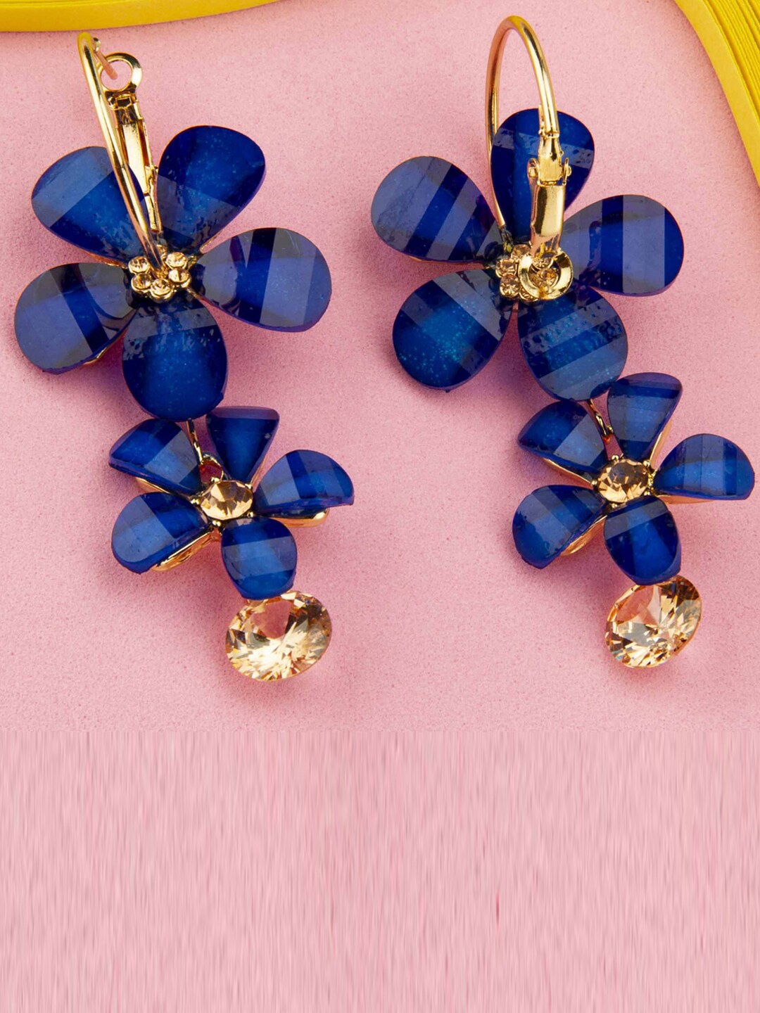 

Designs By Jewels Galaxy Blue Gold-Plated Floral Hoop Earrings