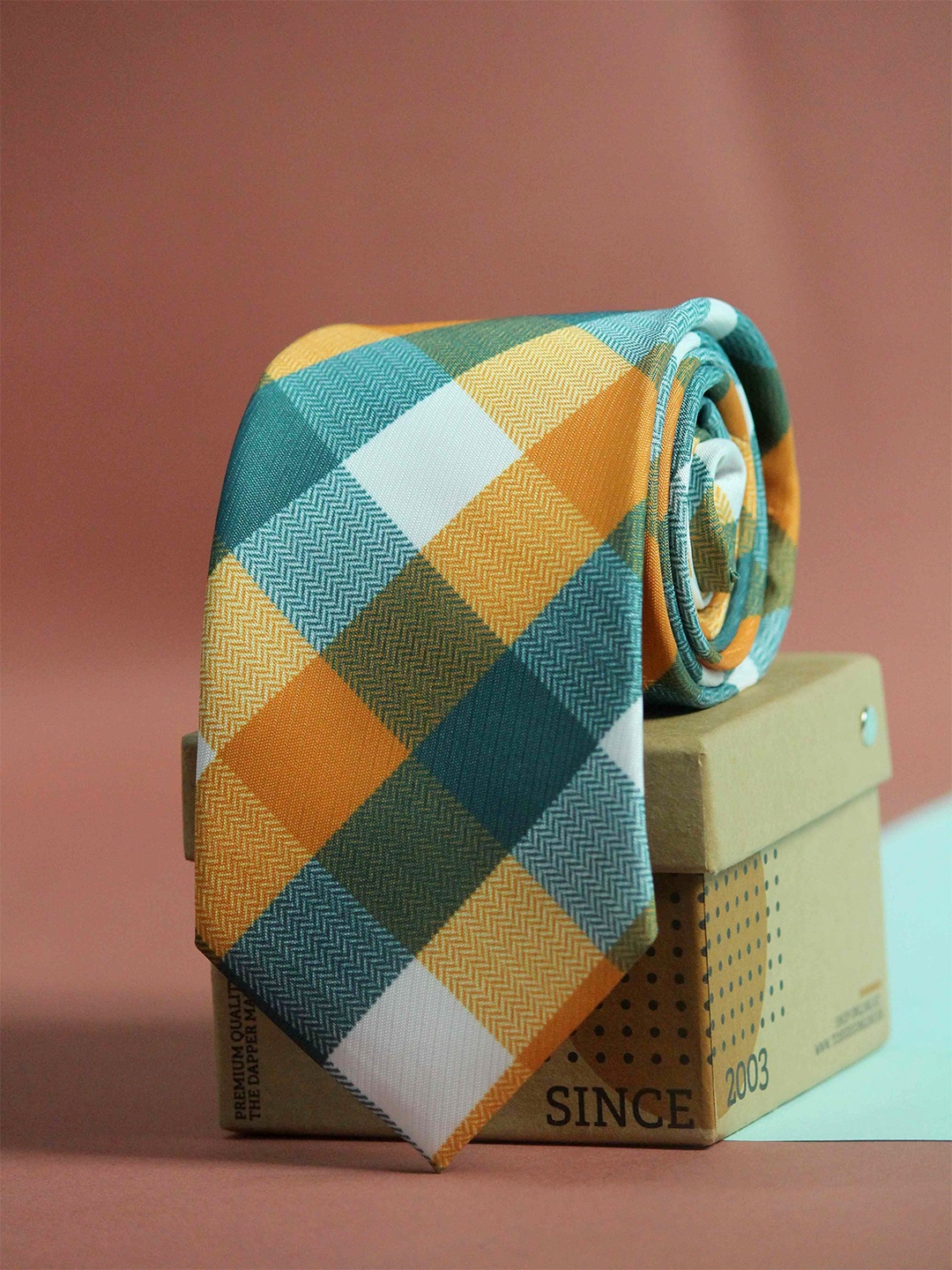 

Tossido Men Orange & White Checked Broad Tie