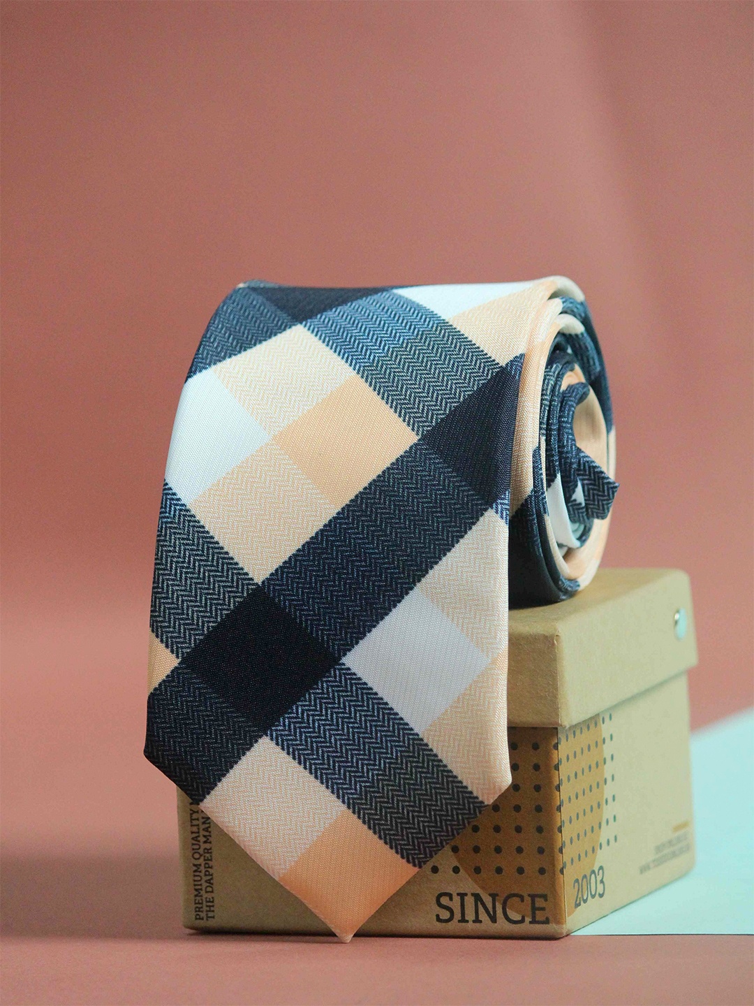 

Tossido Men Peach-Coloured & Black Checked Broad Tie