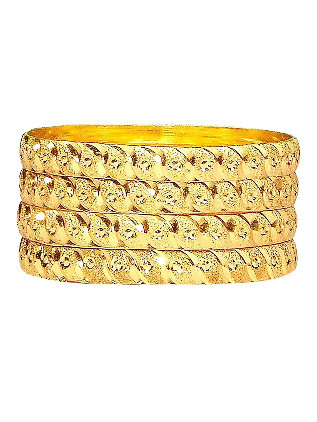 

Mallepula Set of 4 Gold-Toned & Gold- Plated Bangles