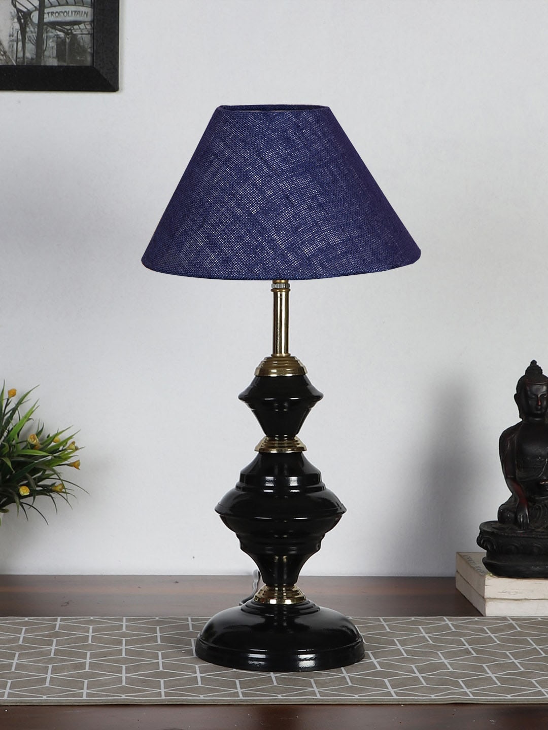 

Devansh Blue & Black Solid Table Lamp With Shade