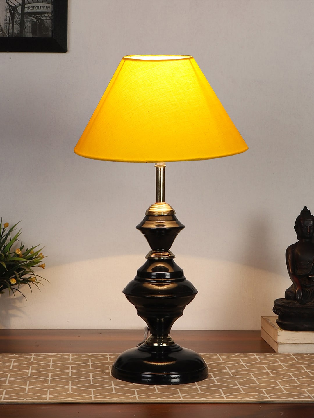 

Devansh Yellow & Black Solid Table Lamp With Shade